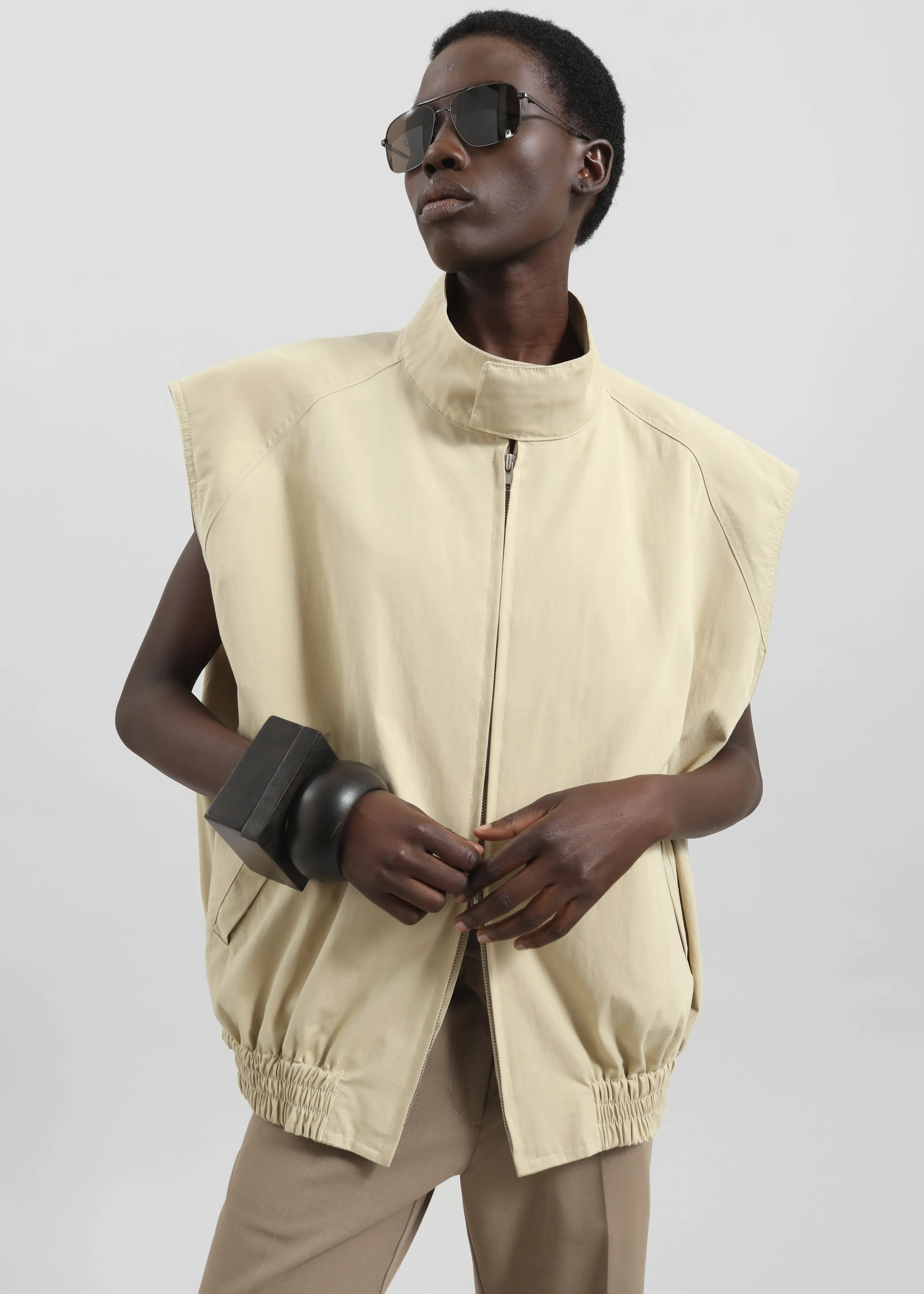 Caldain Sleeveless Jacket - Beige sold by Frankie Shop