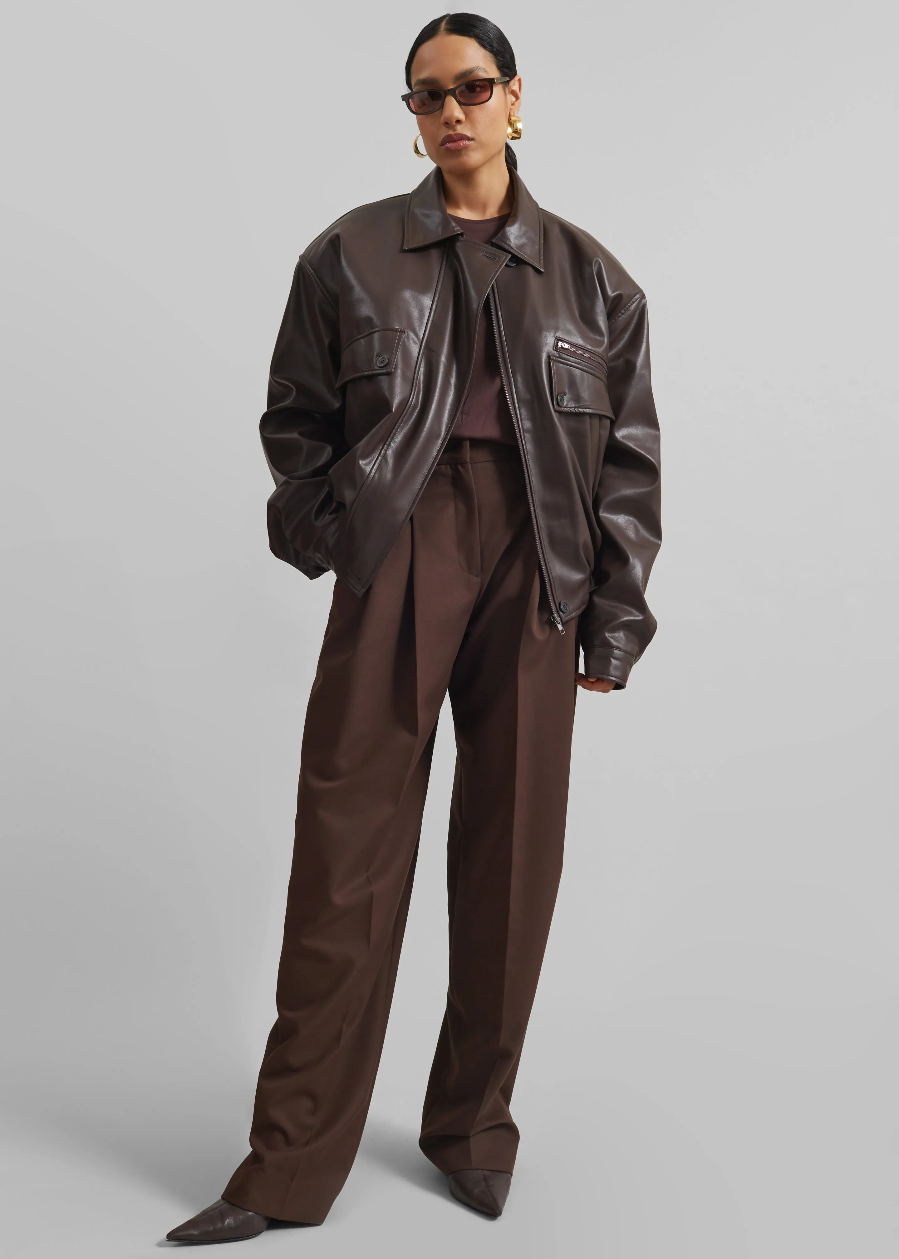 Belmont Faux Leather Jacket - Brown sold by Frankie Shop