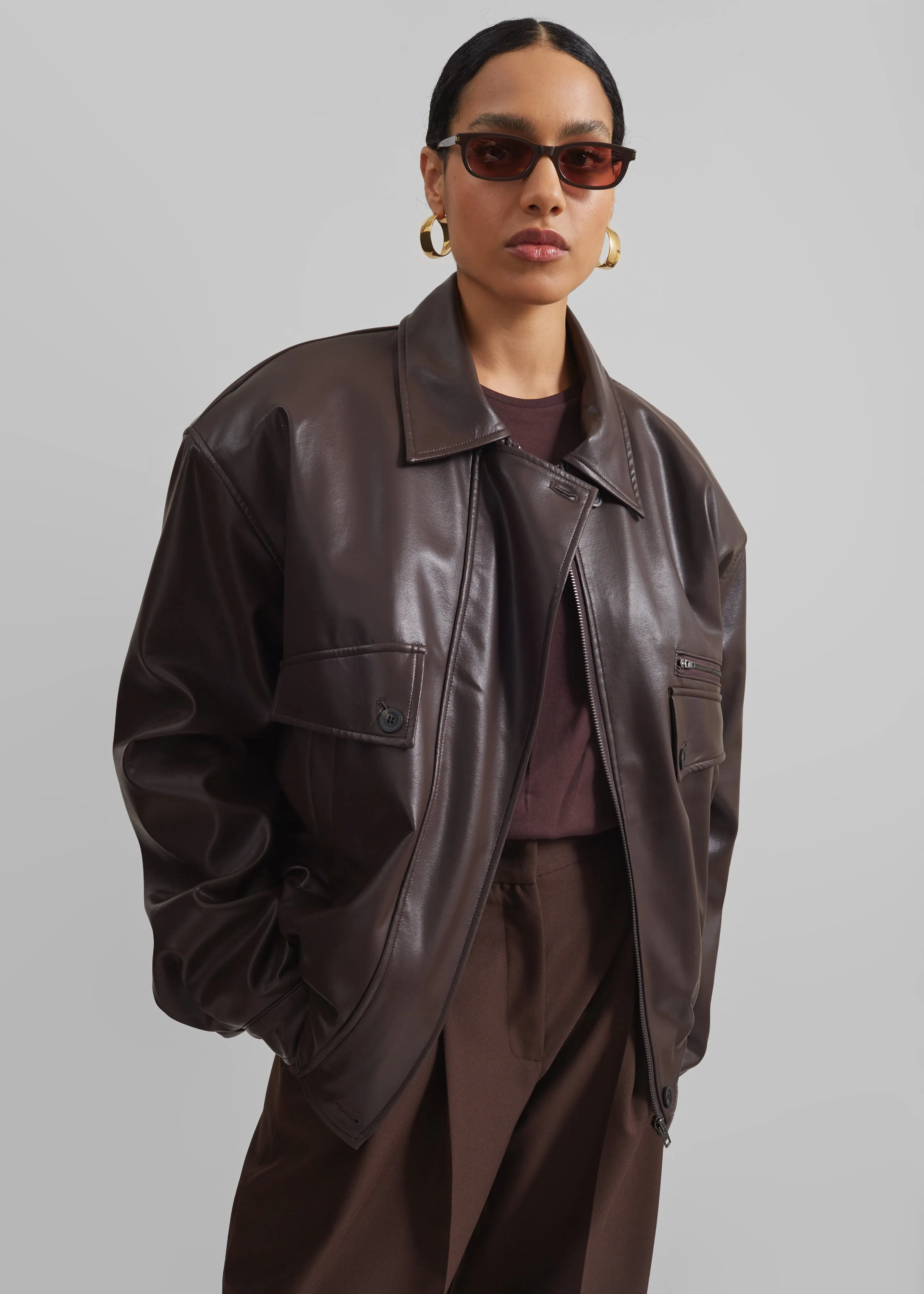 Belmont Faux Leather Jacket - Brown sold by Frankie Shop product image thumbnail 2