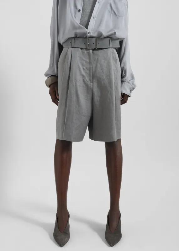 Marfa Pleated Linen Bermuda Shorts - Grey sold by Frankie Shop
