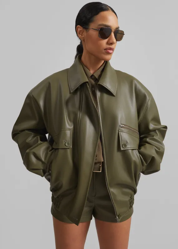 Belmont Faux Leather Jacket - Khaki sold by Frankie Shop