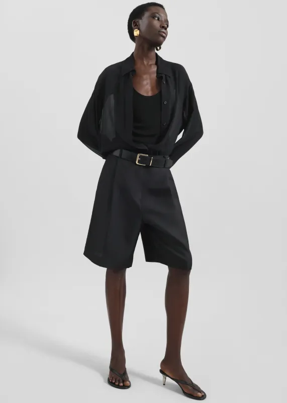Marfa Pleated Silk Bermuda Shorts - Black sold by Frankie Shop