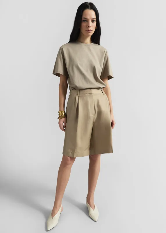 Marfa Pleated Silk Bermuda Shorts - Beige sold by Frankie Shop