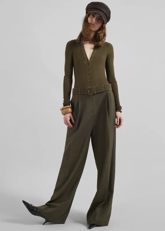 Marfa Pleated Wool Blend Trousers - Khaki sold by Frankie Shop