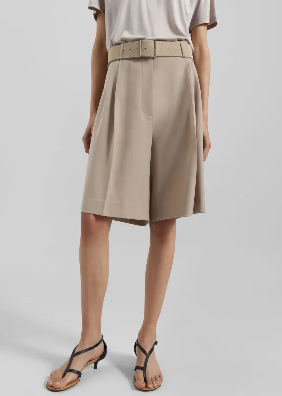Marfa Pleated Wool Blend Bermuda Shorts - Beige sold by Frankie Shop