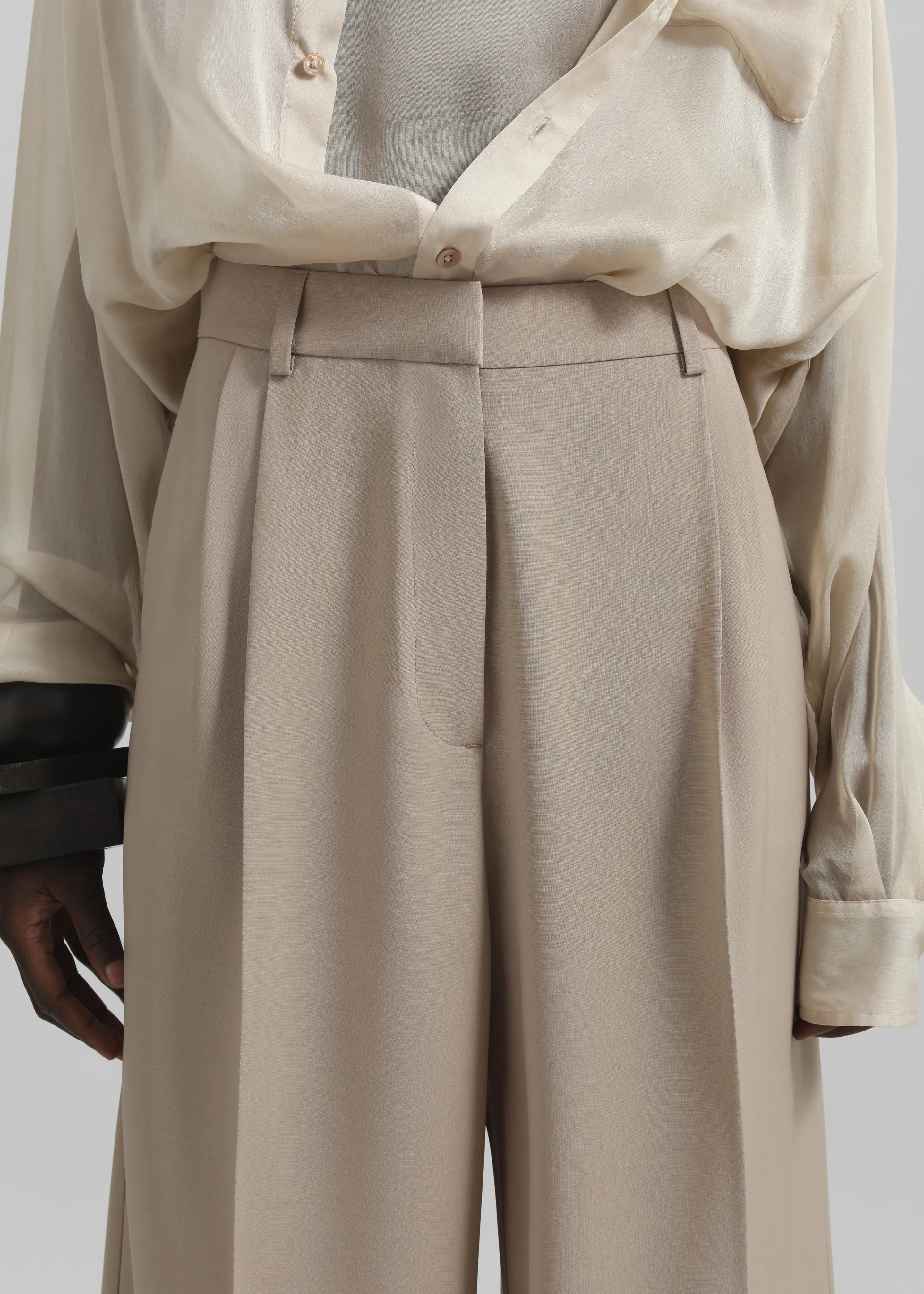 Marfa Pleated Wool Blend Trousers - Beige sold by Frankie Shop product image thumbnail 3