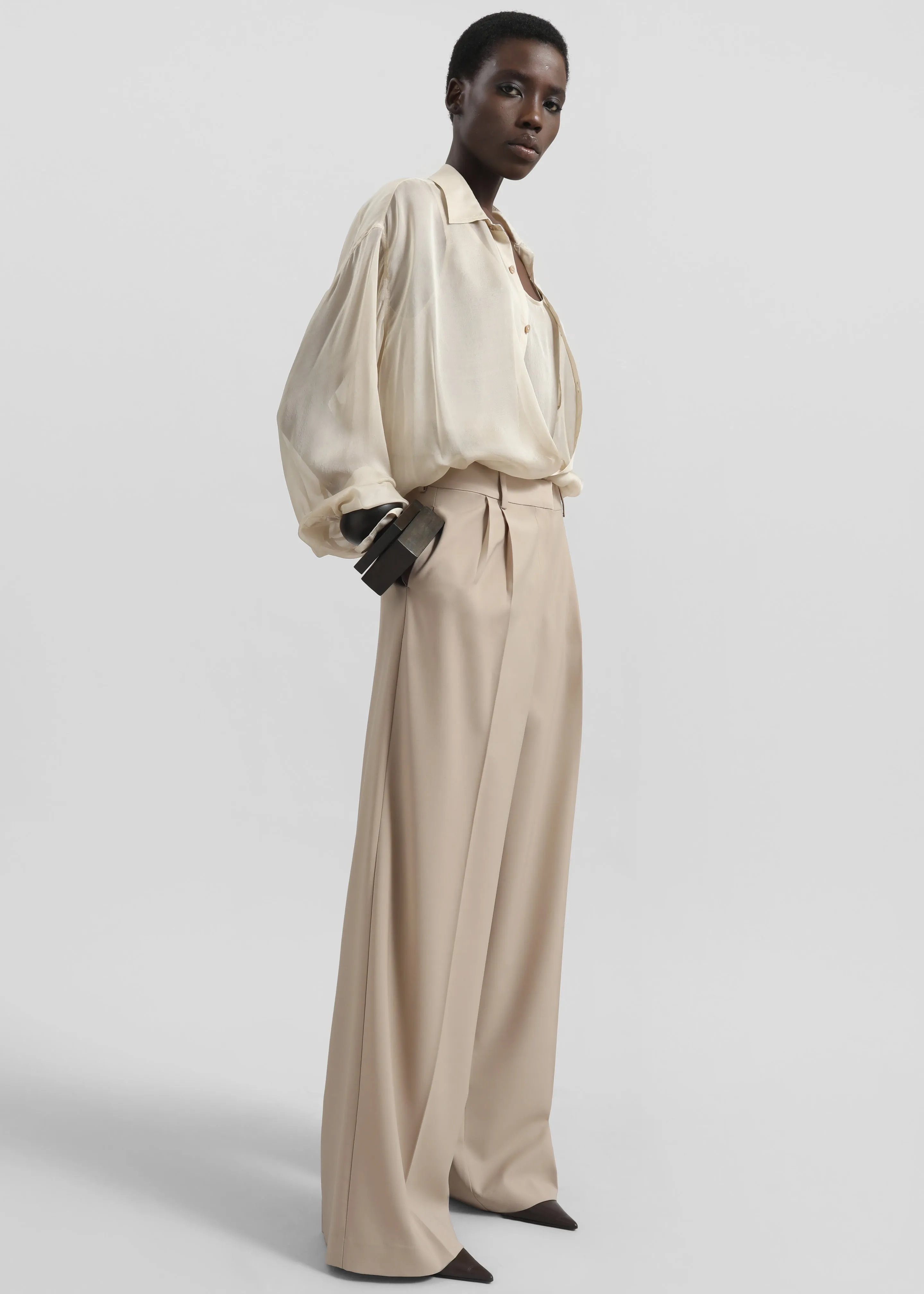 Marfa Pleated Wool Blend Trousers - Beige sold by Frankie Shop product image thumbnail 5