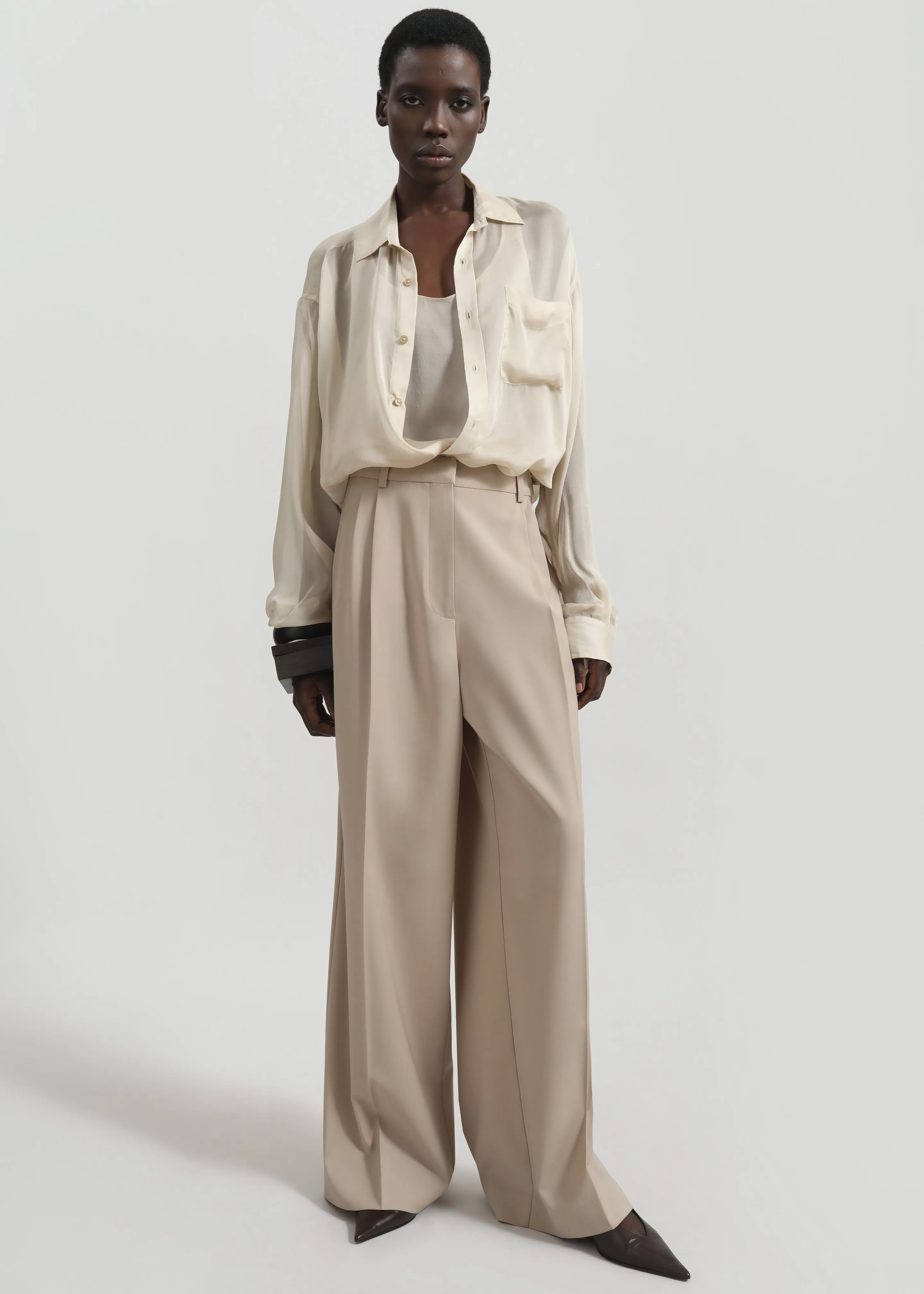 Marfa Pleated Wool Blend Trousers - Beige sold by Frankie Shop