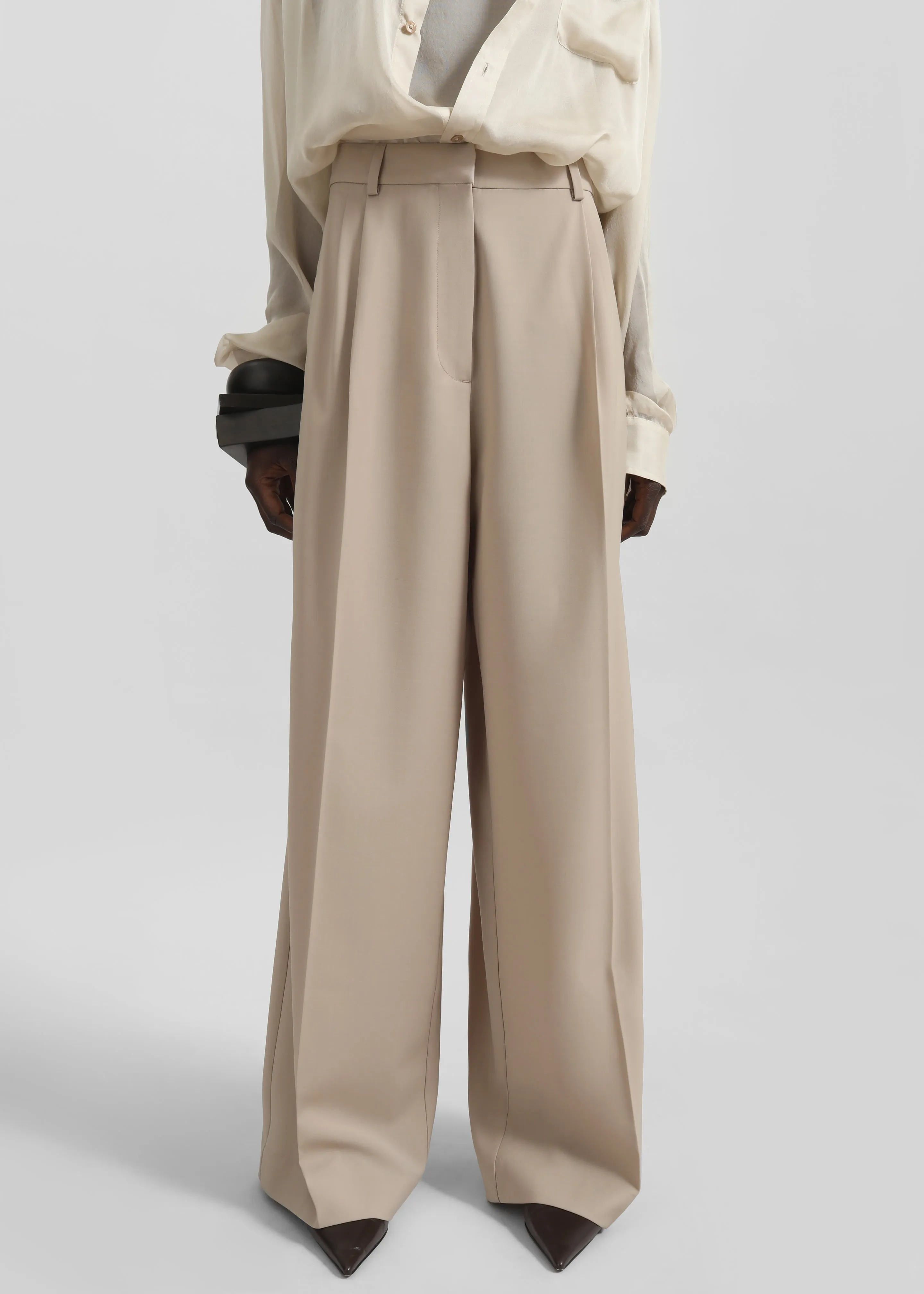 Marfa Pleated Wool Blend Trousers - Beige sold by Frankie Shop product image thumbnail 2