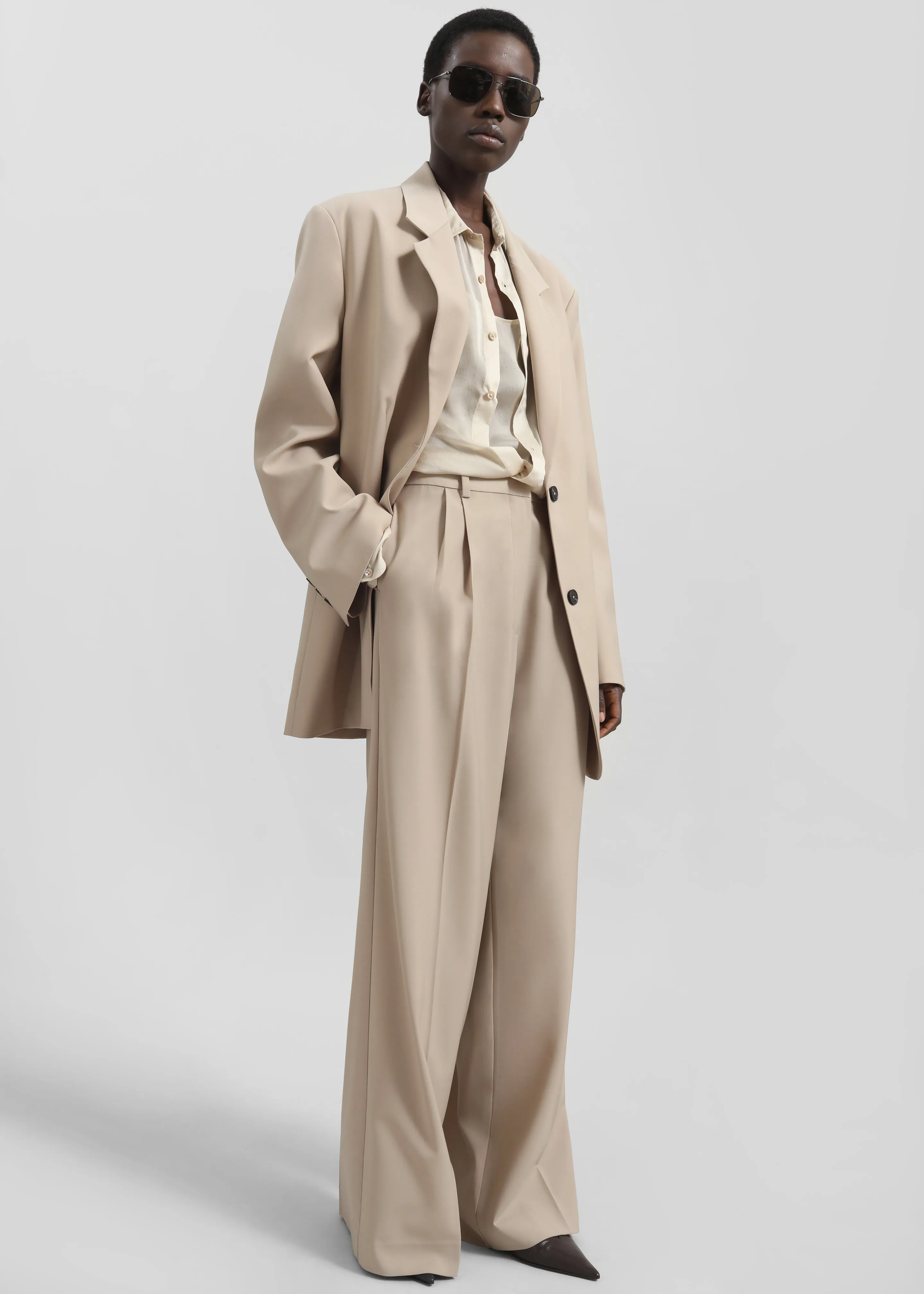 Marfa Pleated Wool Blend Trousers - Beige sold by Frankie Shop product image thumbnail 4