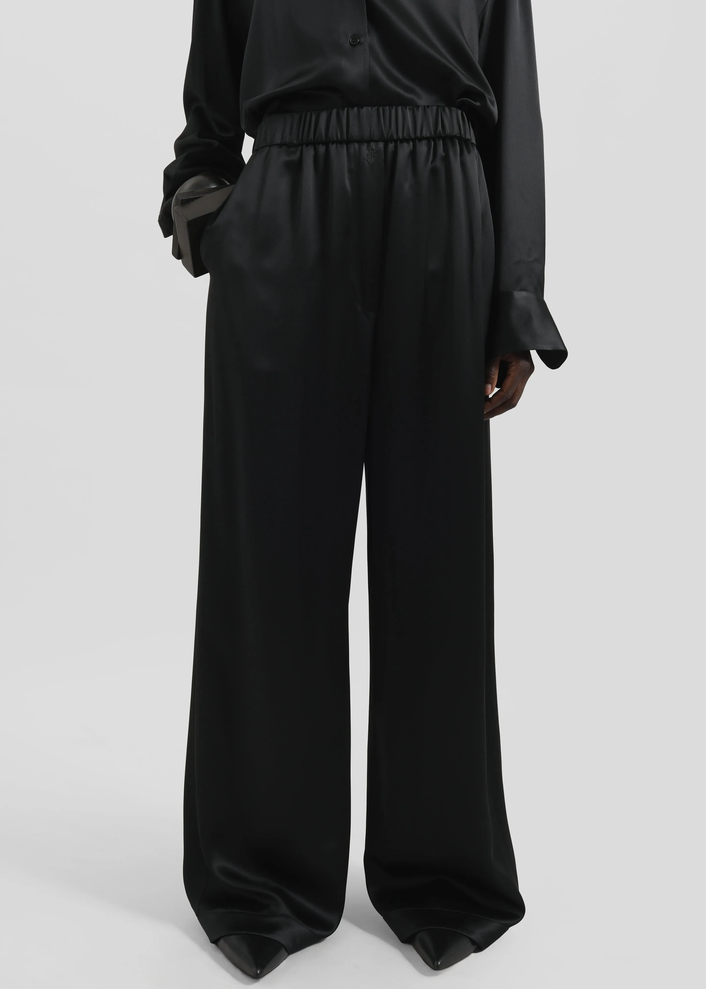 Mirca Satin Elastic Pants - Black sold by Frankie Shop