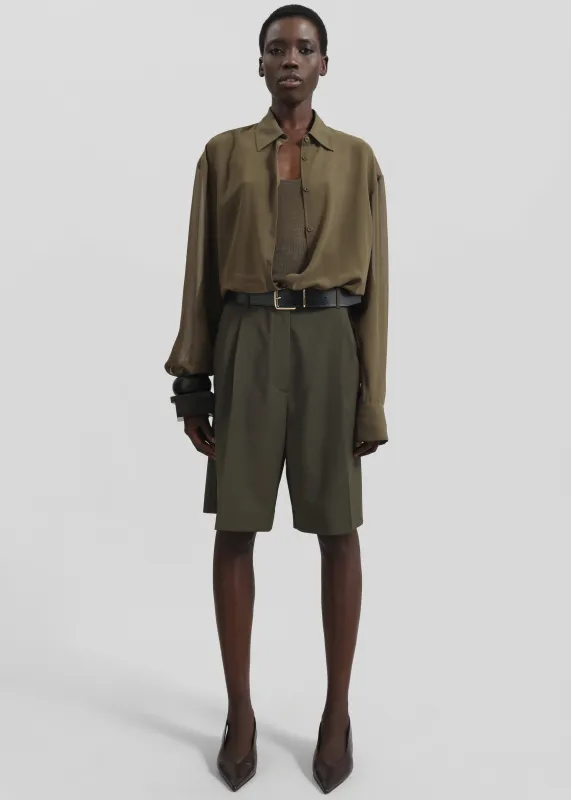 Marfa Pleated Wool Blend Bermuda Shorts - Khaki sold by Frankie Shop