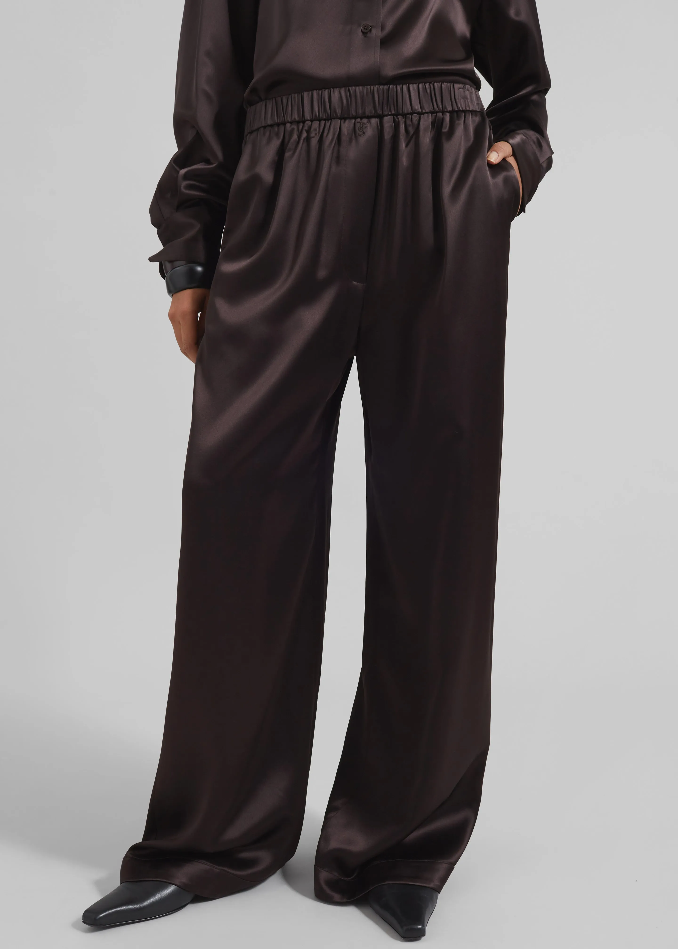 Mirca Satin Elastic Pants - Brown sold by Frankie Shop