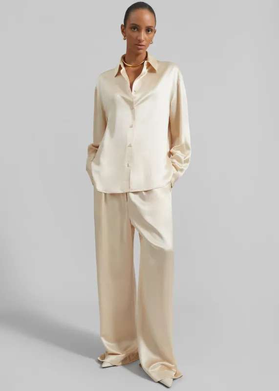 Mirca Satin Elastic Pants - Champagne sold by Frankie Shop