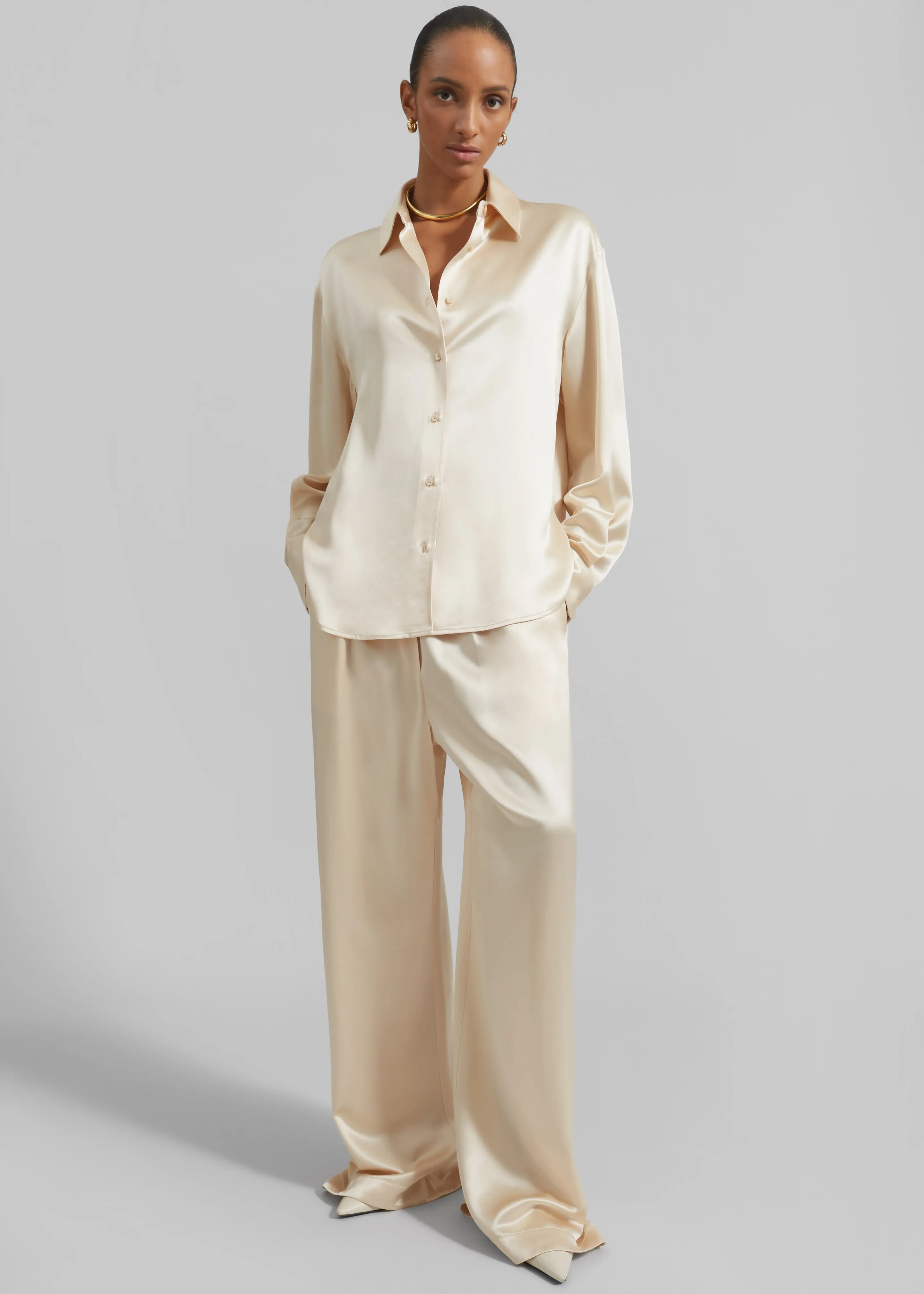 Mirca Satin Elastic Pants - Champagne sold by Frankie Shop