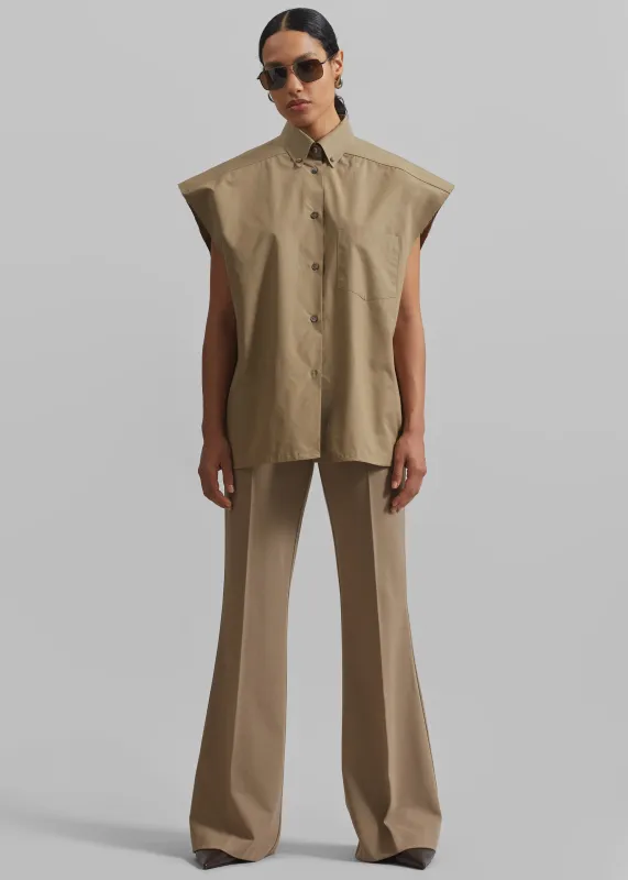 Quenin Sleeveless Button Down Shirt - Taupe sold by Frankie Shop