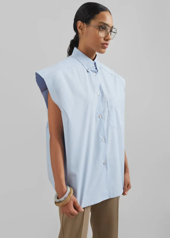 Quenin Sleeveless Button Down Shirt - Light Blue sold by Frankie Shop
