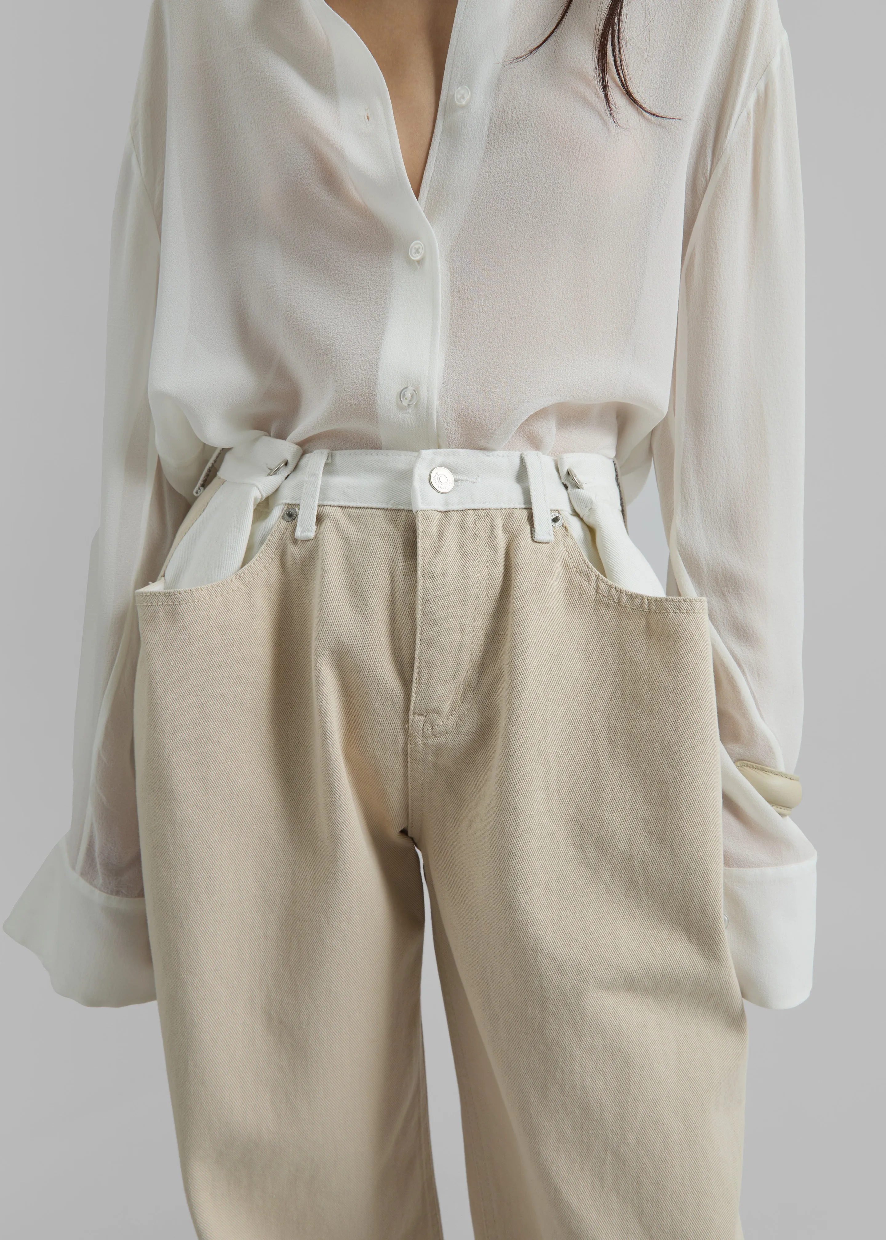 Hayla Contrast Denim Pants - Beige/Off White sold by Frankie Shop product image thumbnail 3
