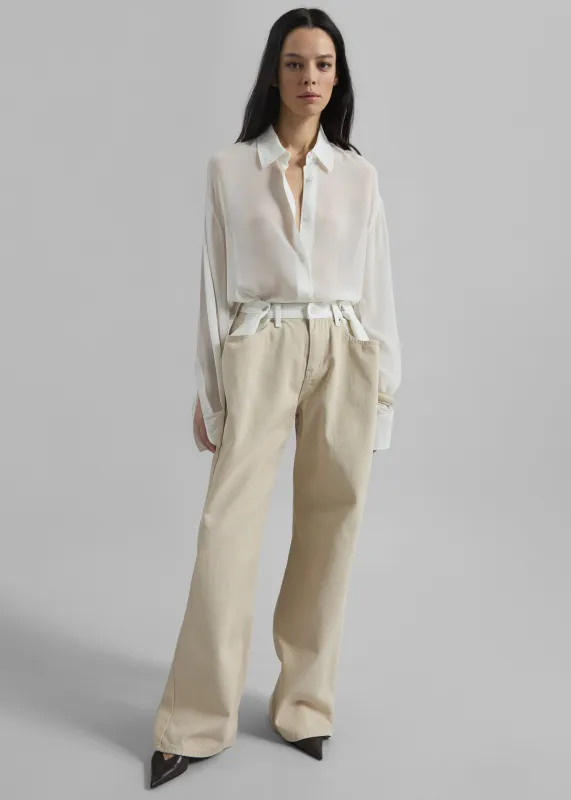 Hayla Contrast Denim Pants - Beige/Off White sold by Frankie Shop