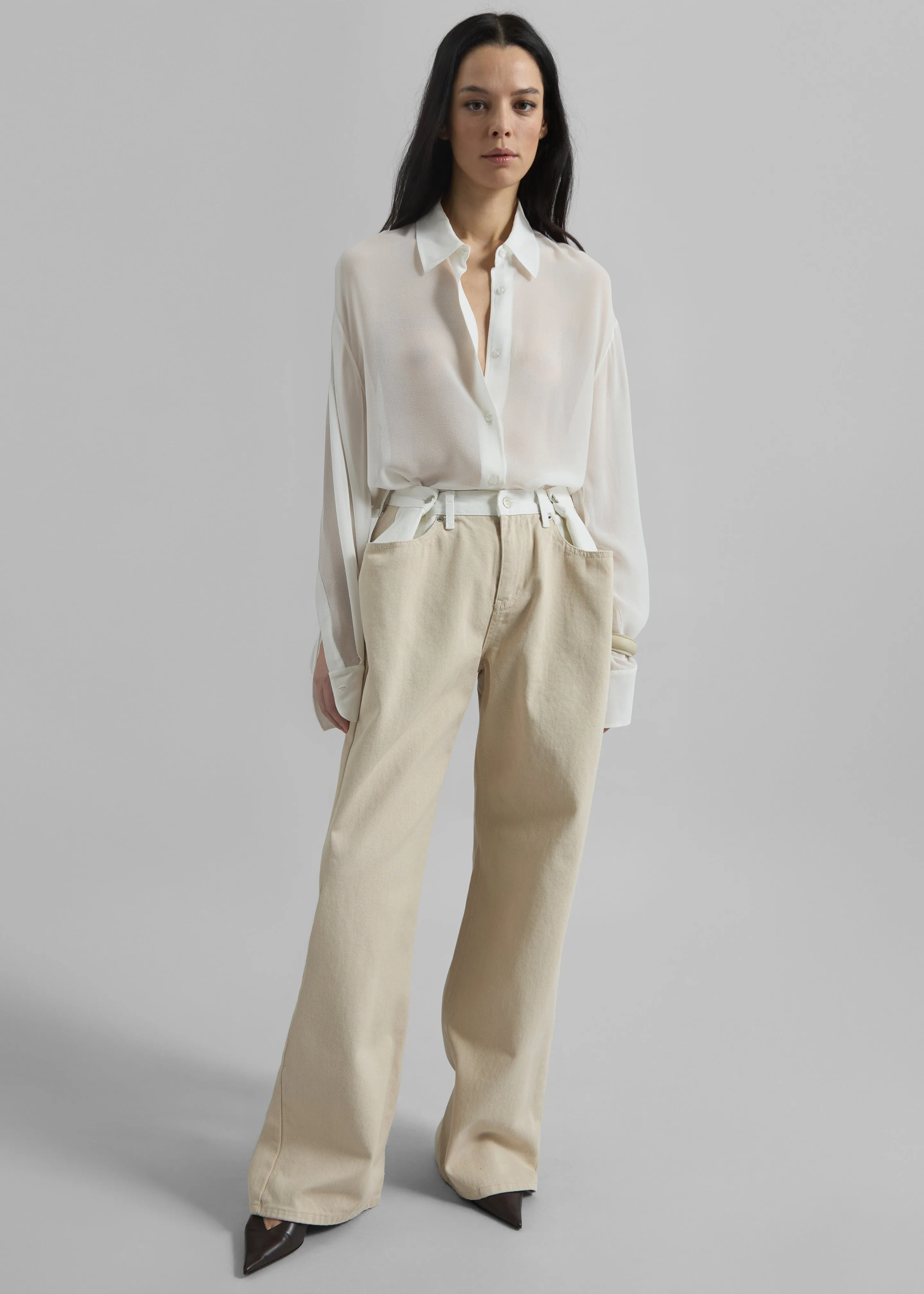 Hayla Contrast Denim Pants - Beige/Off White sold by Frankie Shop