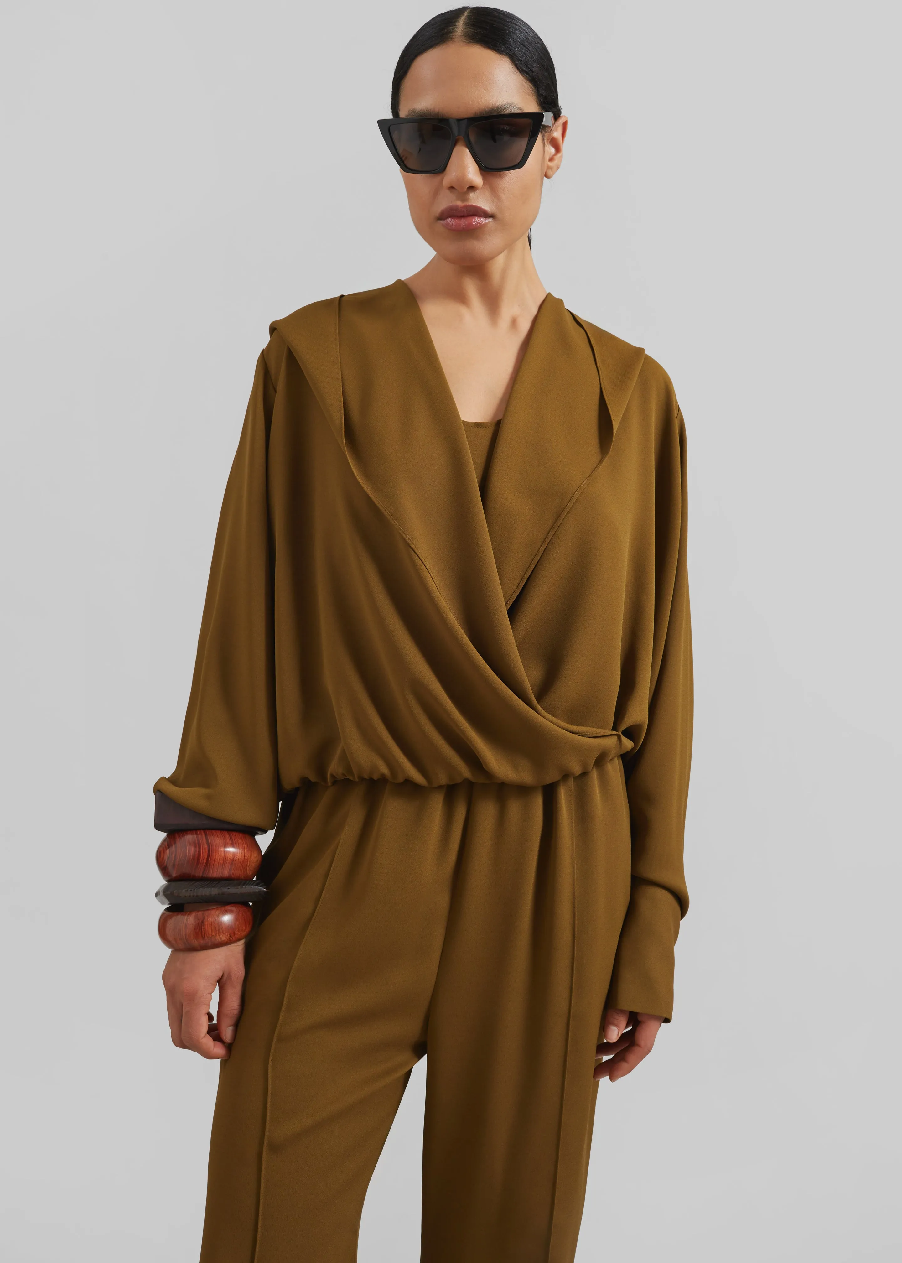 Annie Fluid Hooded Blouse - Khaki Bronze sold by Frankie Shop product image thumbnail 4