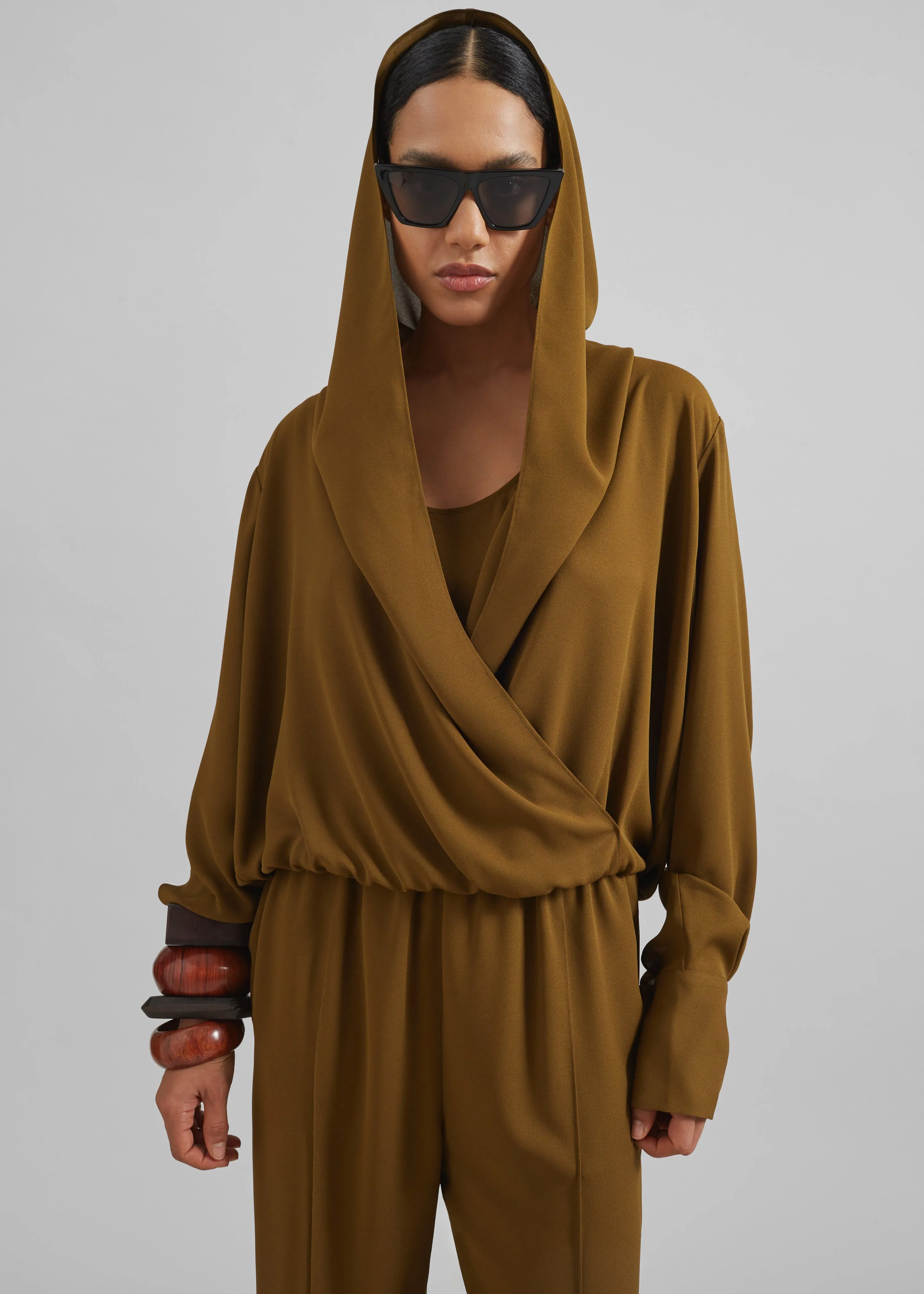Annie Fluid Hooded Blouse - Khaki Bronze sold by Frankie Shop product image thumbnail 3