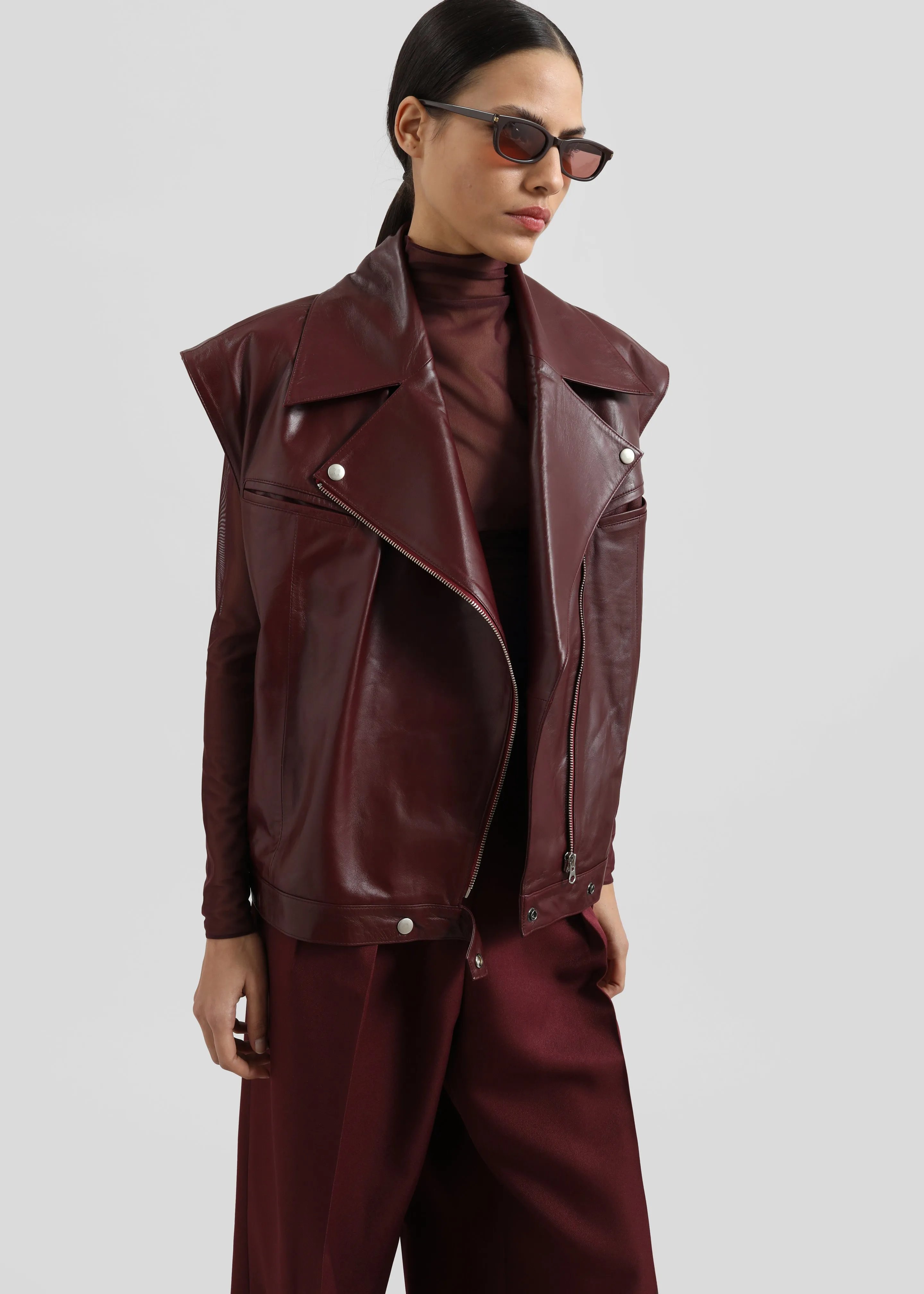 Cetina Leather Vest - Burgundy sold by Frankie Shop product image thumbnail 4