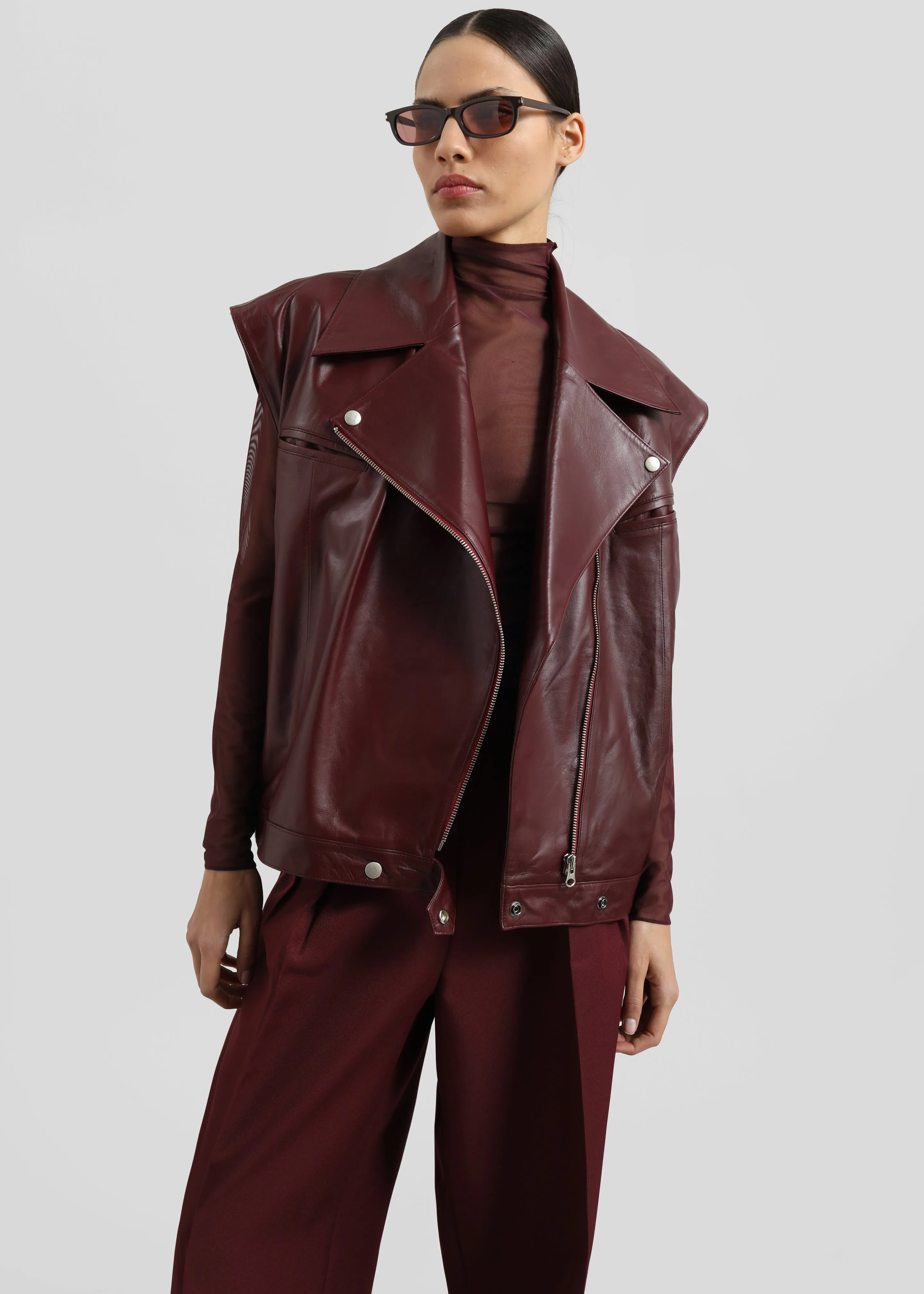 Cetina Leather Vest - Burgundy sold by Frankie Shop product image thumbnail 3