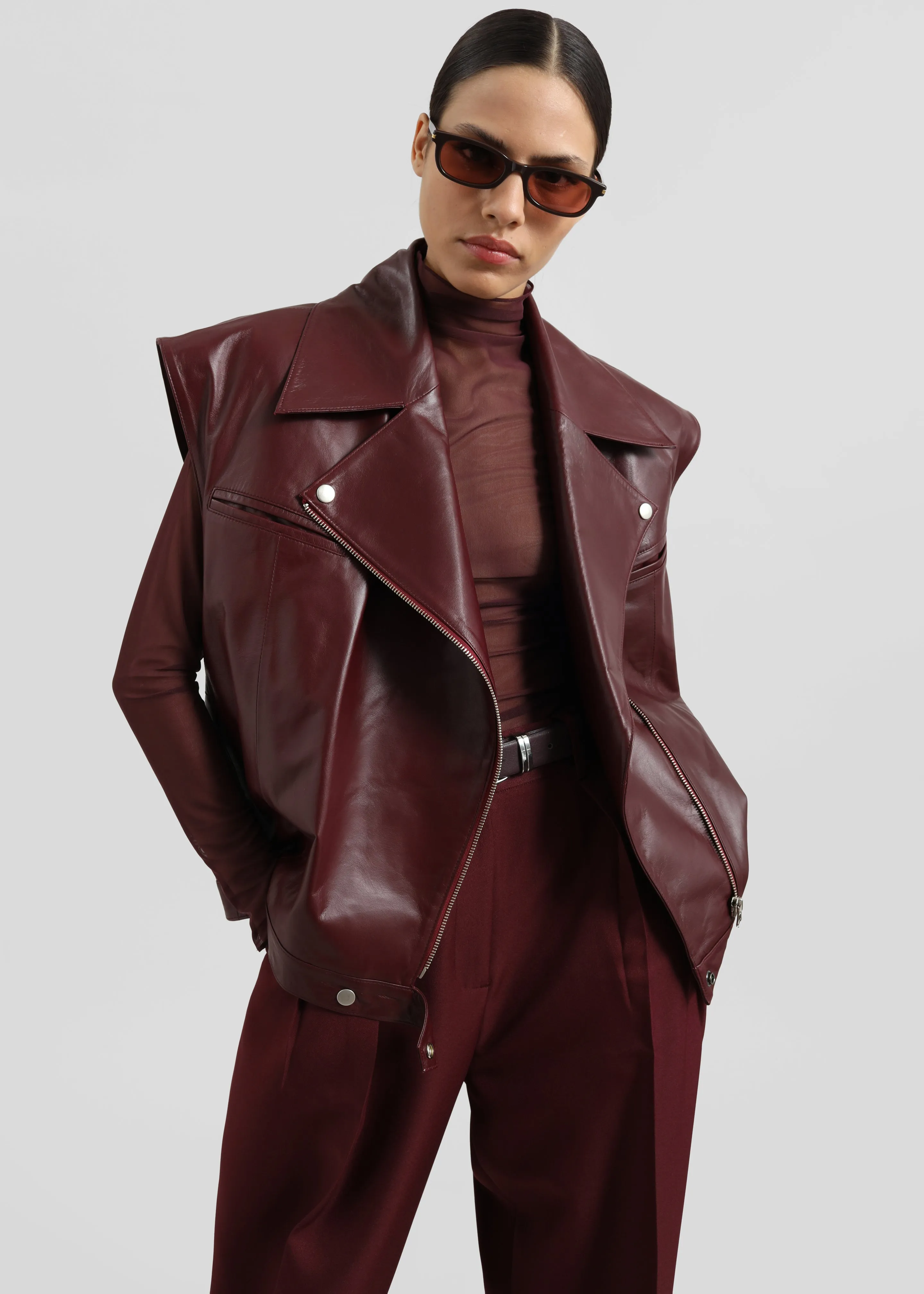 Cetina Leather Vest - Burgundy sold by Frankie Shop product image thumbnail 2