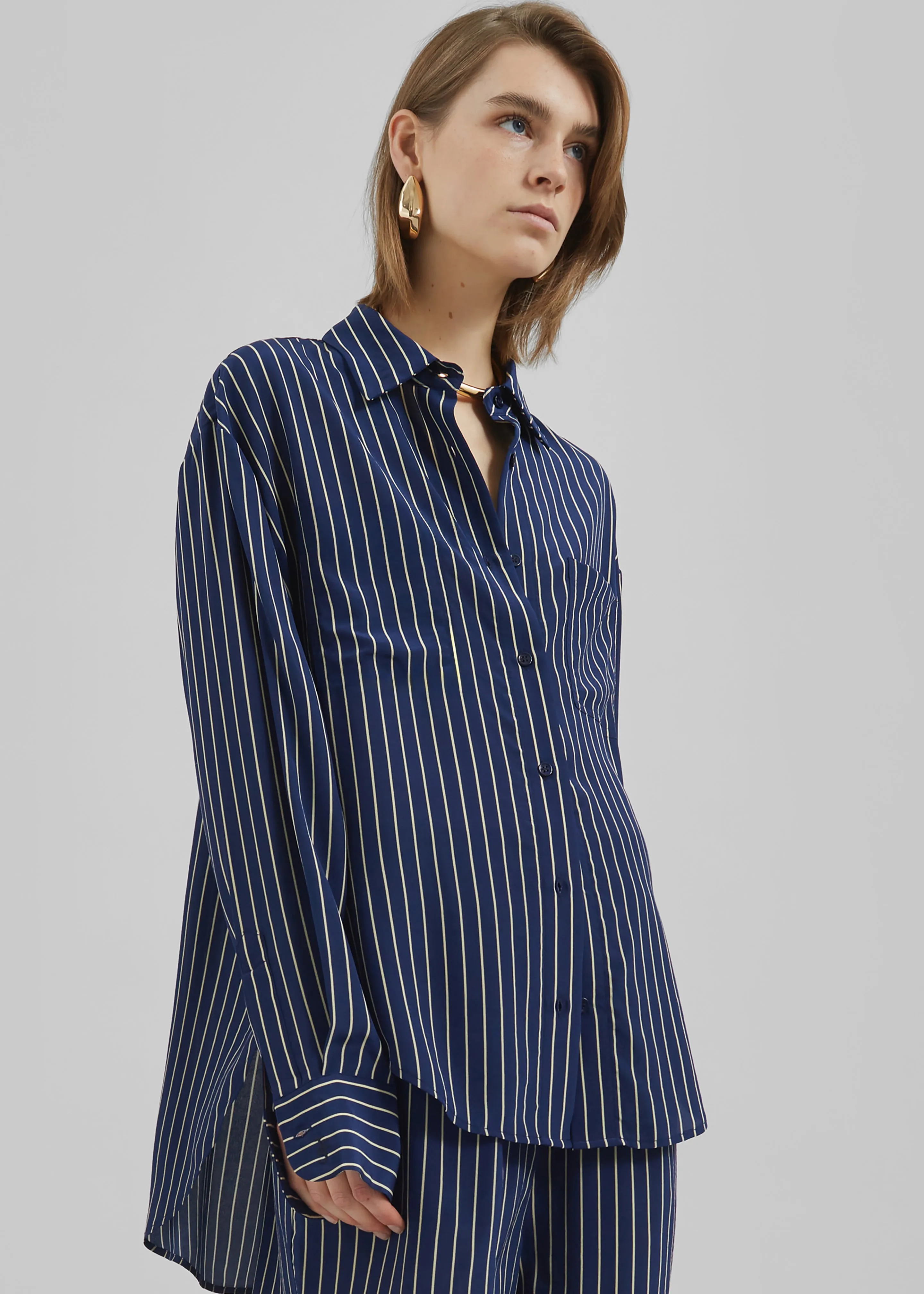 Lui Striped Shirt - Navy/Beige Pinstripe sold by Frankie Shop product image thumbnail 2