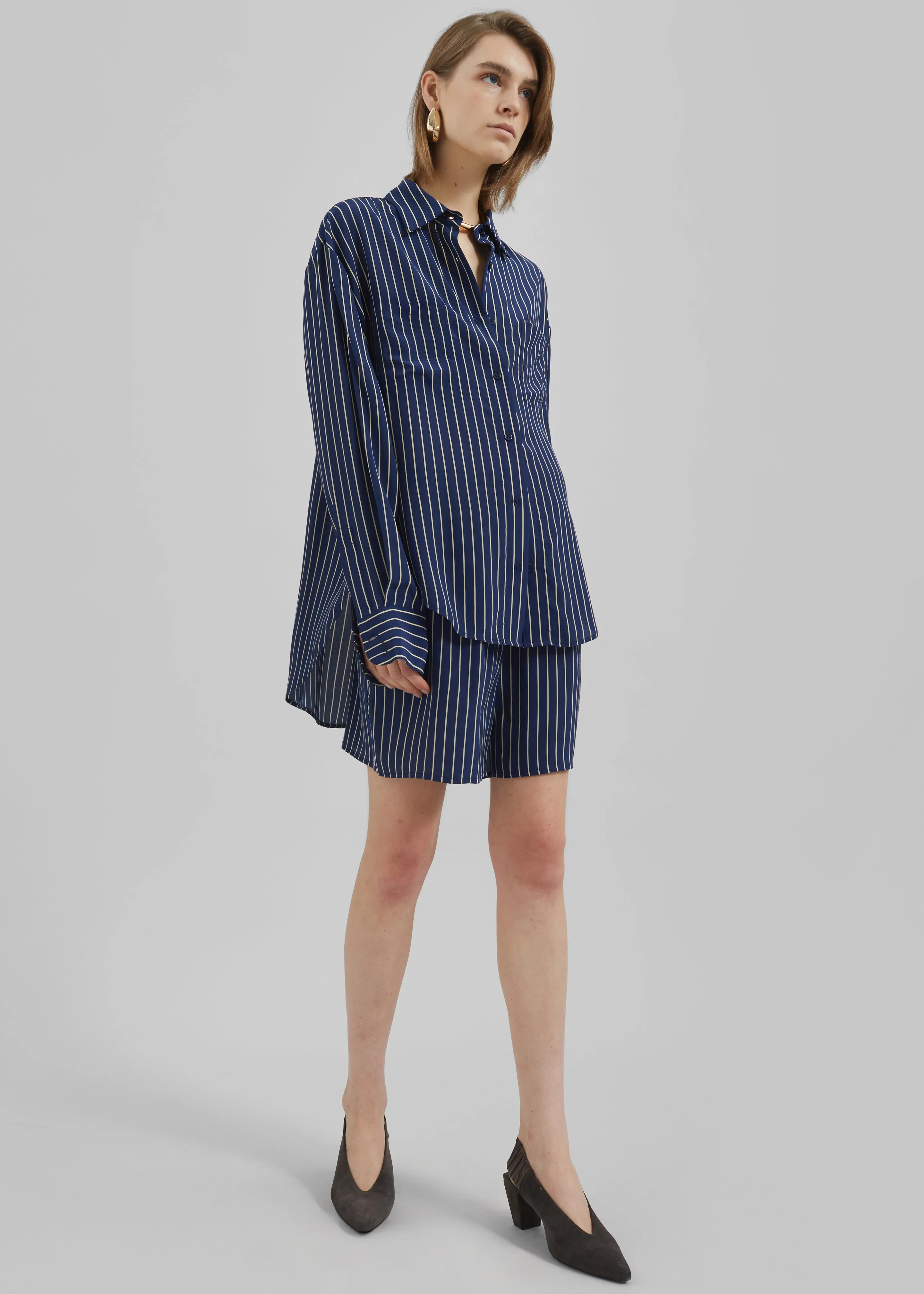Lui Striped Shirt - Navy/Beige Pinstripe sold by Frankie Shop product image thumbnail 4