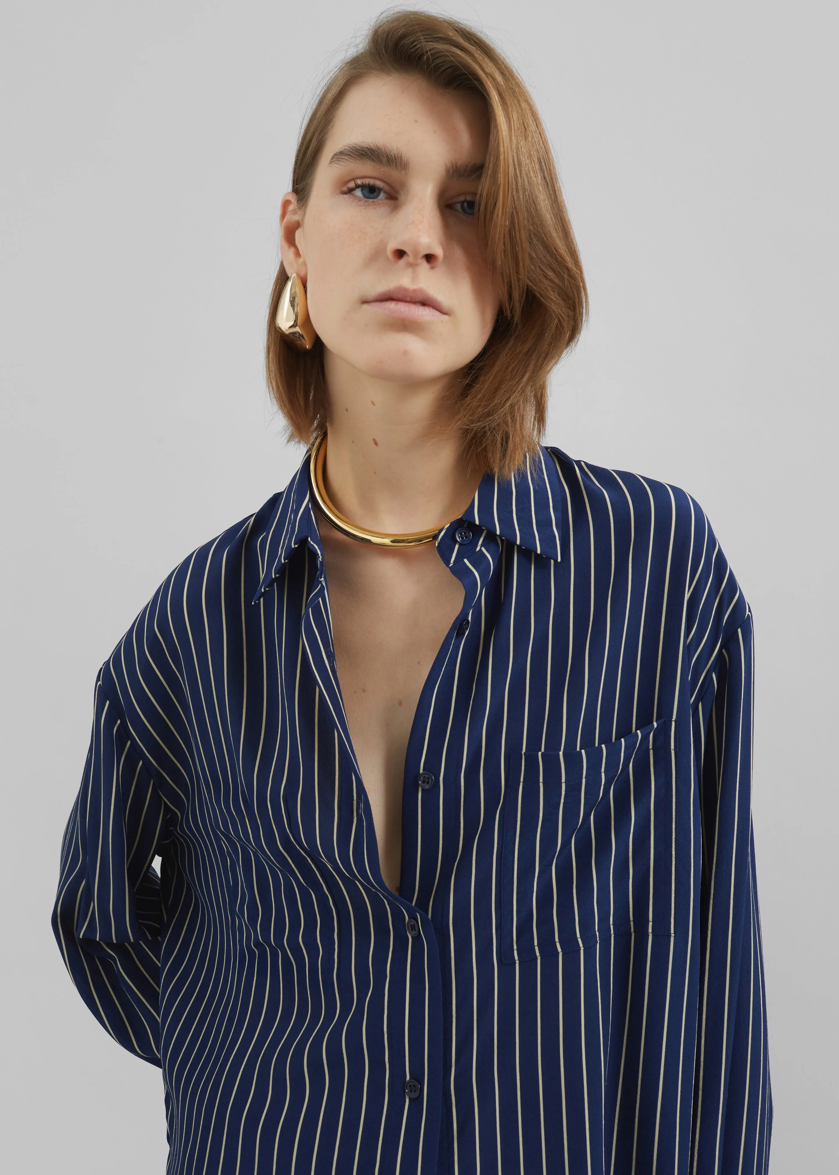 Lui Striped Shirt - Navy/Beige Pinstripe sold by Frankie Shop product image thumbnail 3