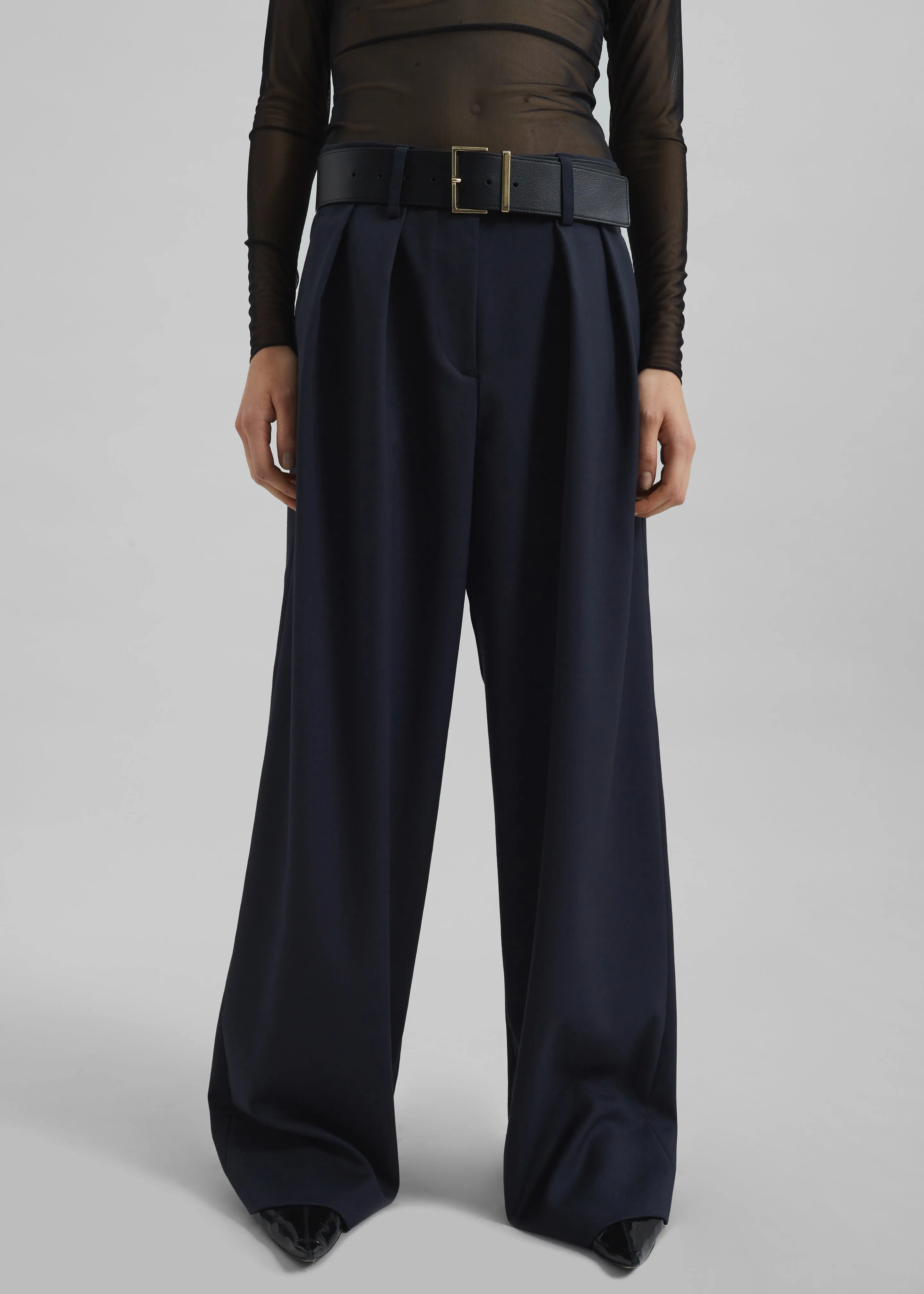 Daytona Pleated Wool Trousers - Navy sold by Frankie Shop