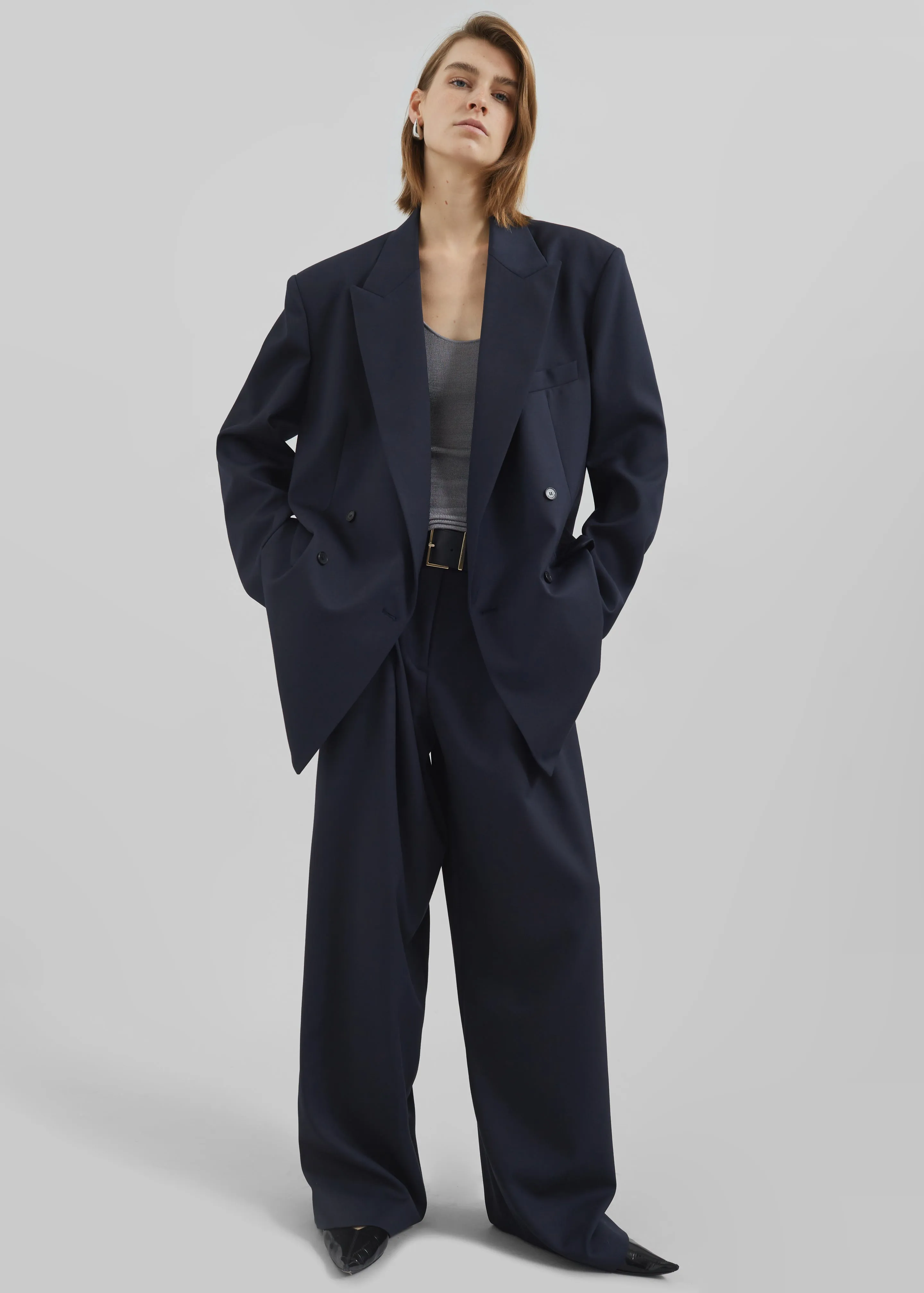 Daytona Pleated Wool Trousers - Navy sold by Frankie Shop product image thumbnail 2