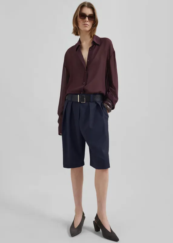 Bilbao Pleated Wool Bermuda Shorts - Navy sold by Frankie Shop