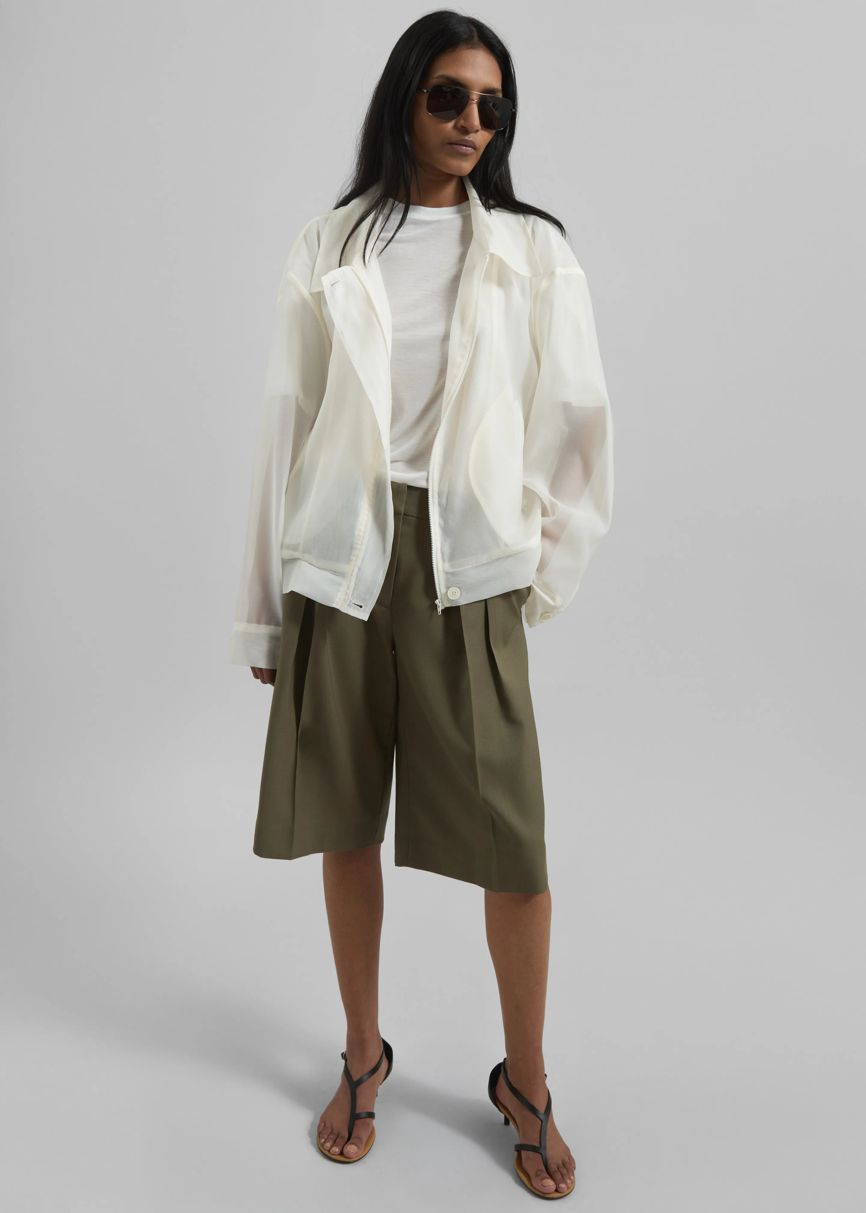 Bilbao Pleated Wool Bermuda Shorts - Khaki sold by Frankie Shop