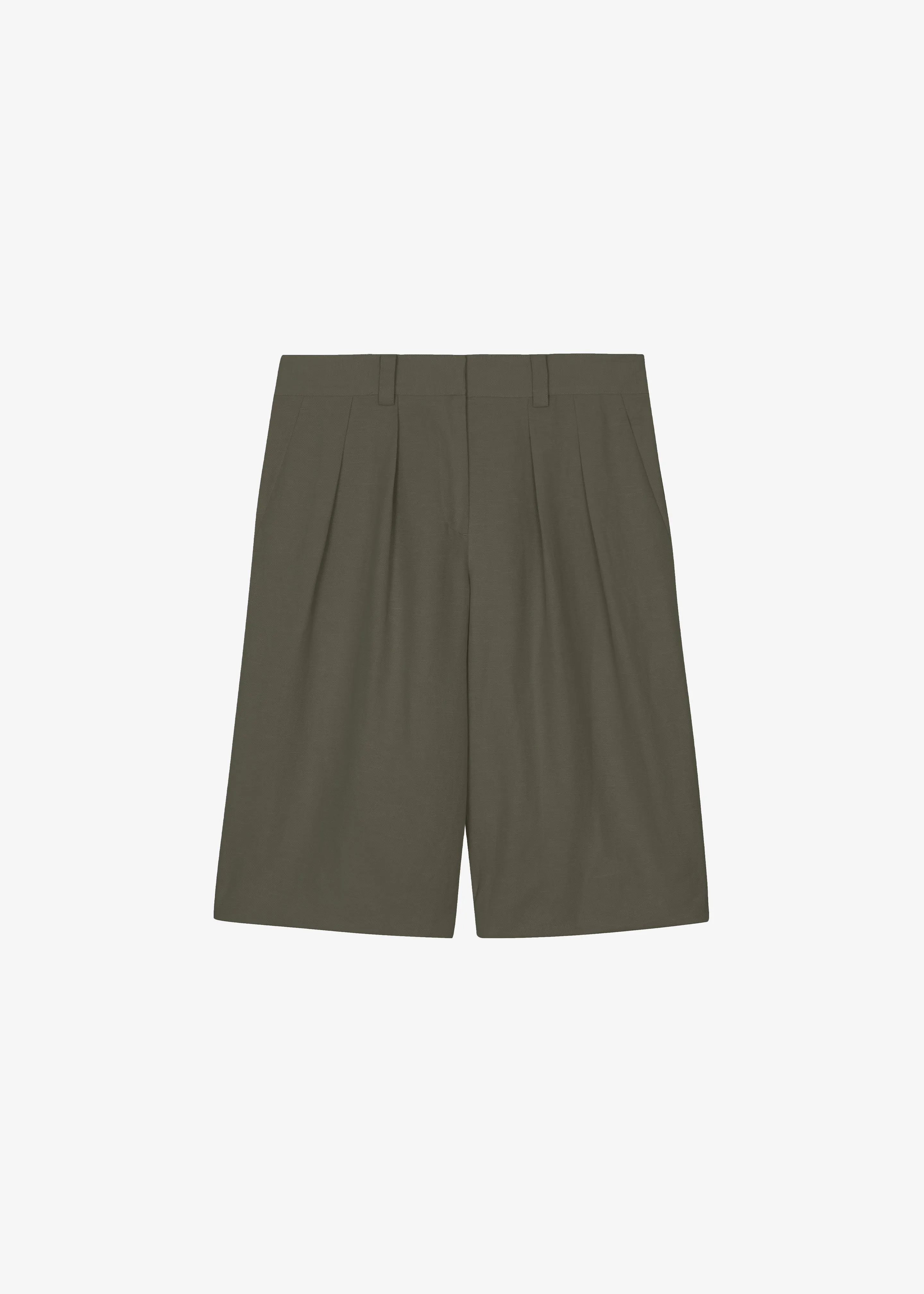 Bilbao Pleated Wool Bermuda Shorts - Khaki sold by Frankie Shop product image thumbnail 5