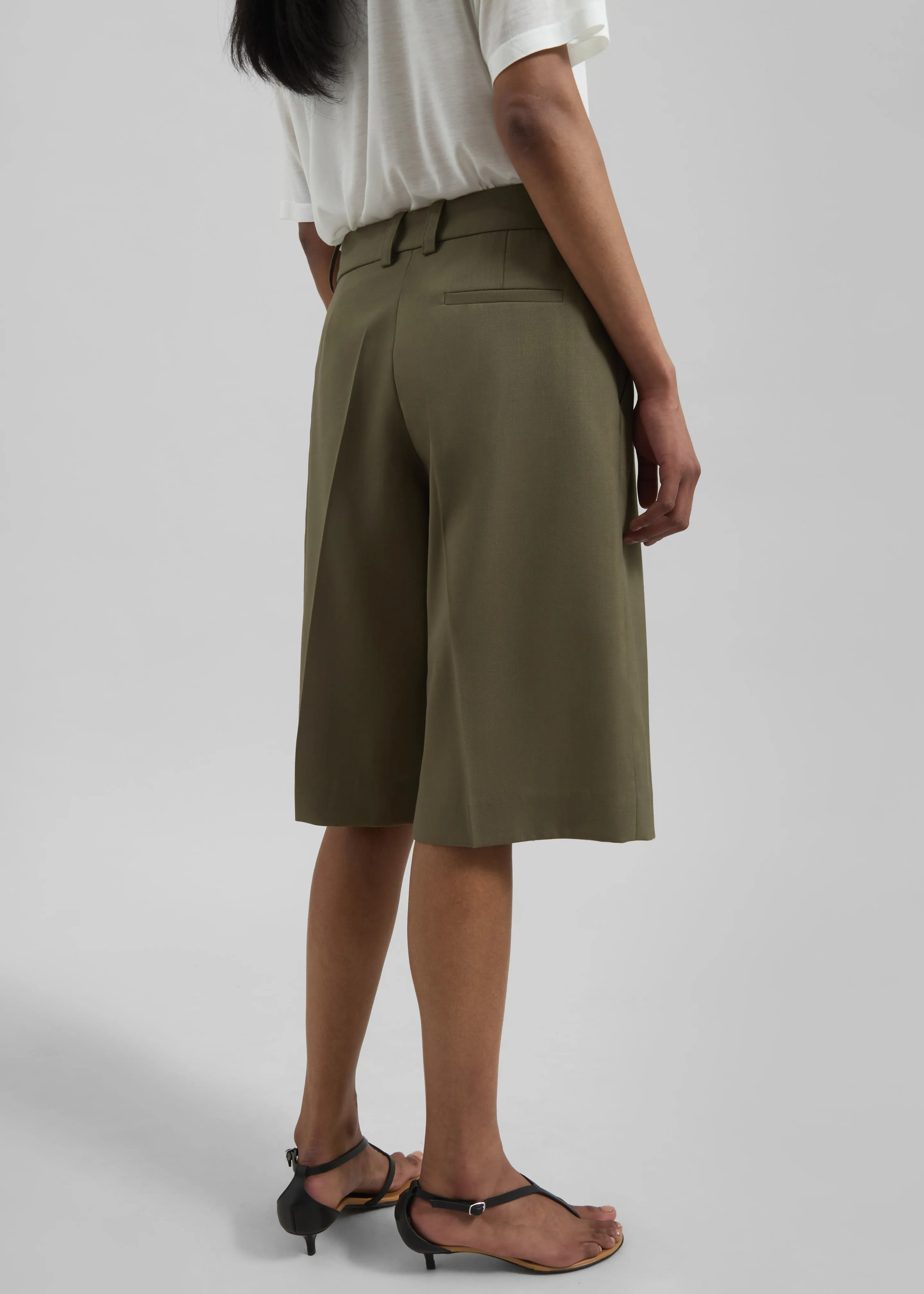 Bilbao Pleated Wool Bermuda Shorts - Khaki sold by Frankie Shop product image thumbnail 4