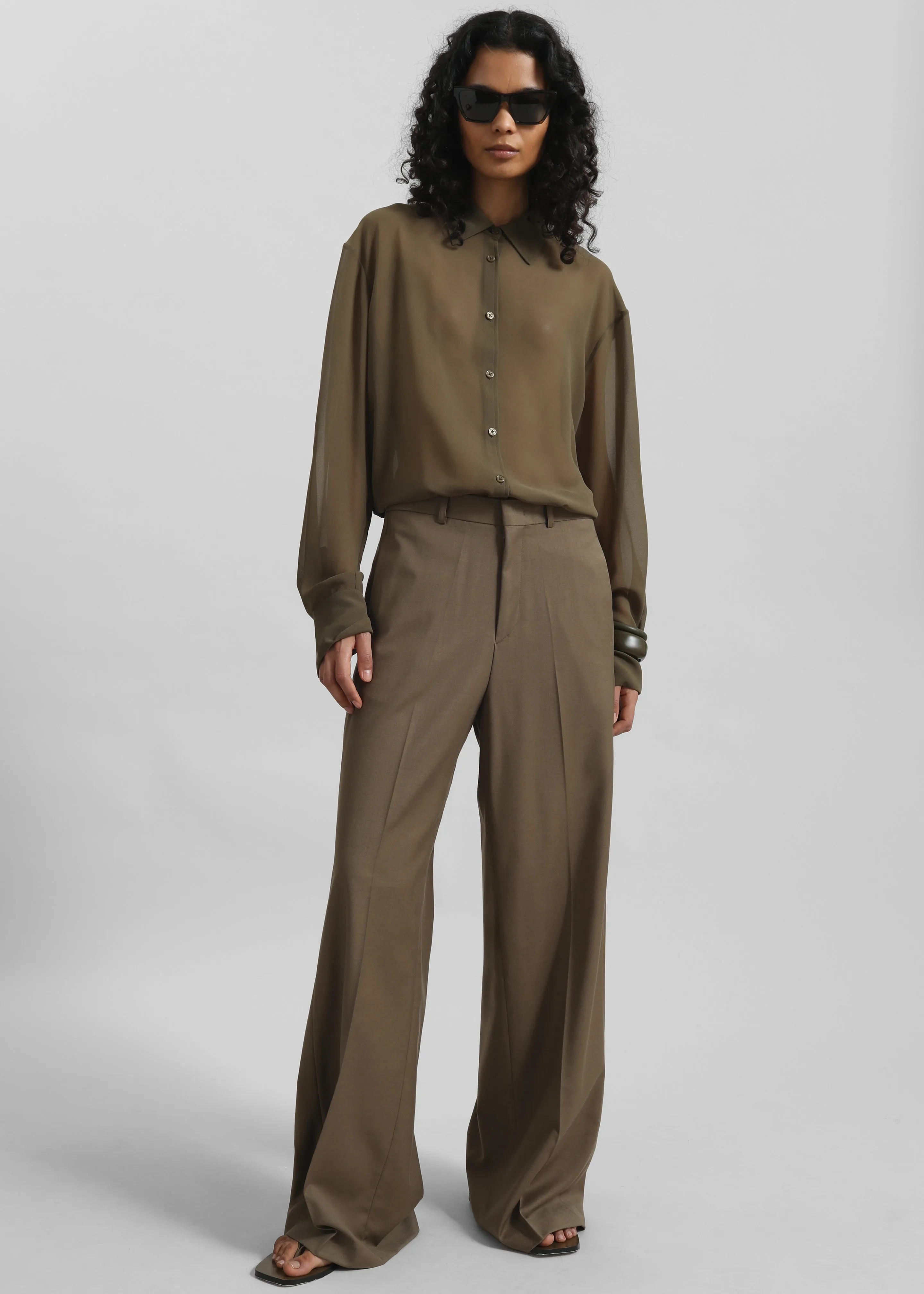 Malvan Wide Trousers - Olive Brown sold by Frankie Shop