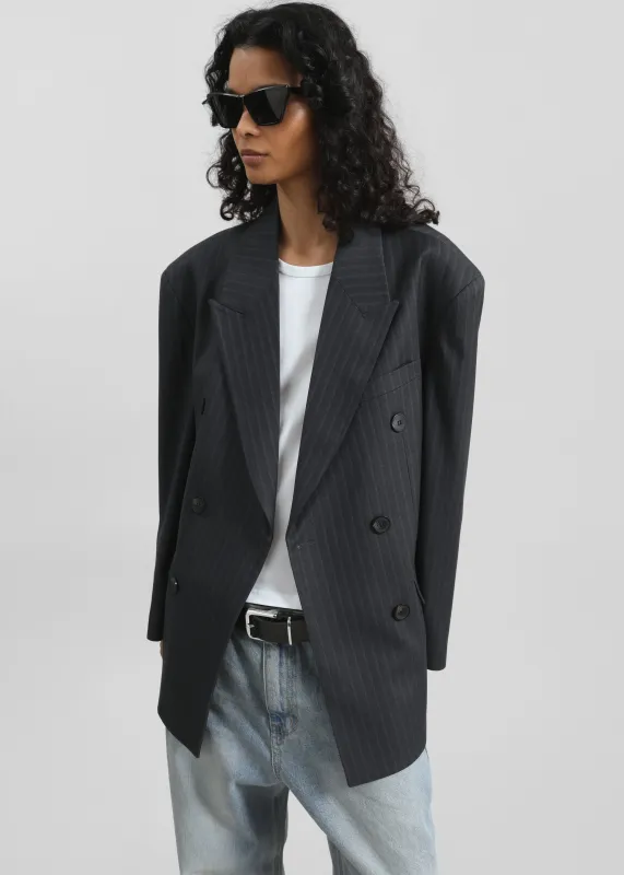 Tarbert Double-Breasted Blazer - Grey/White Pinstripe sold by Frankie Shop