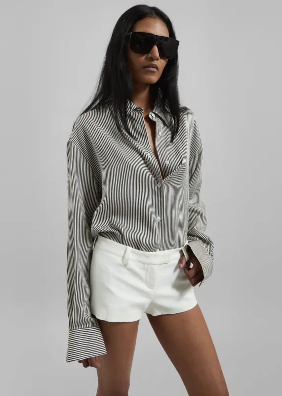 Lui Striped Silk Shirt - Black/White Stripe sold by Frankie Shop