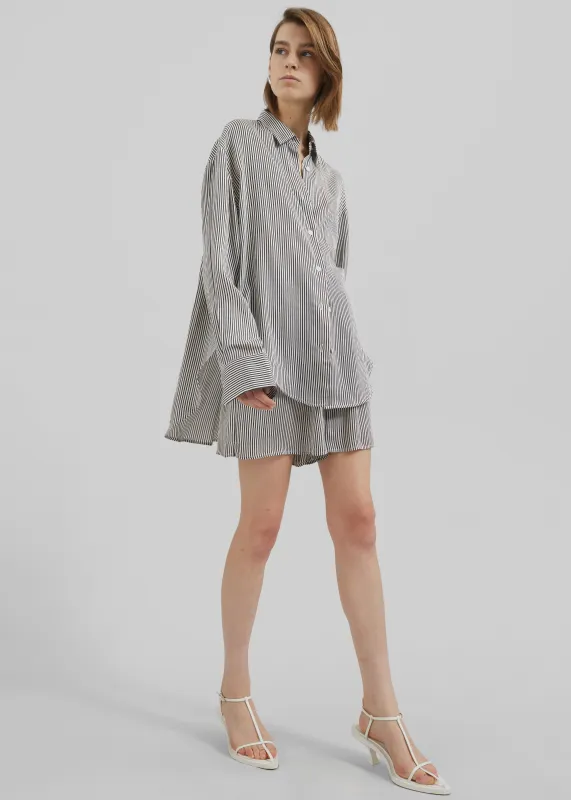 Lui Striped Silk Boxer Shorts - Black/White Stripe made by Frankie Shop