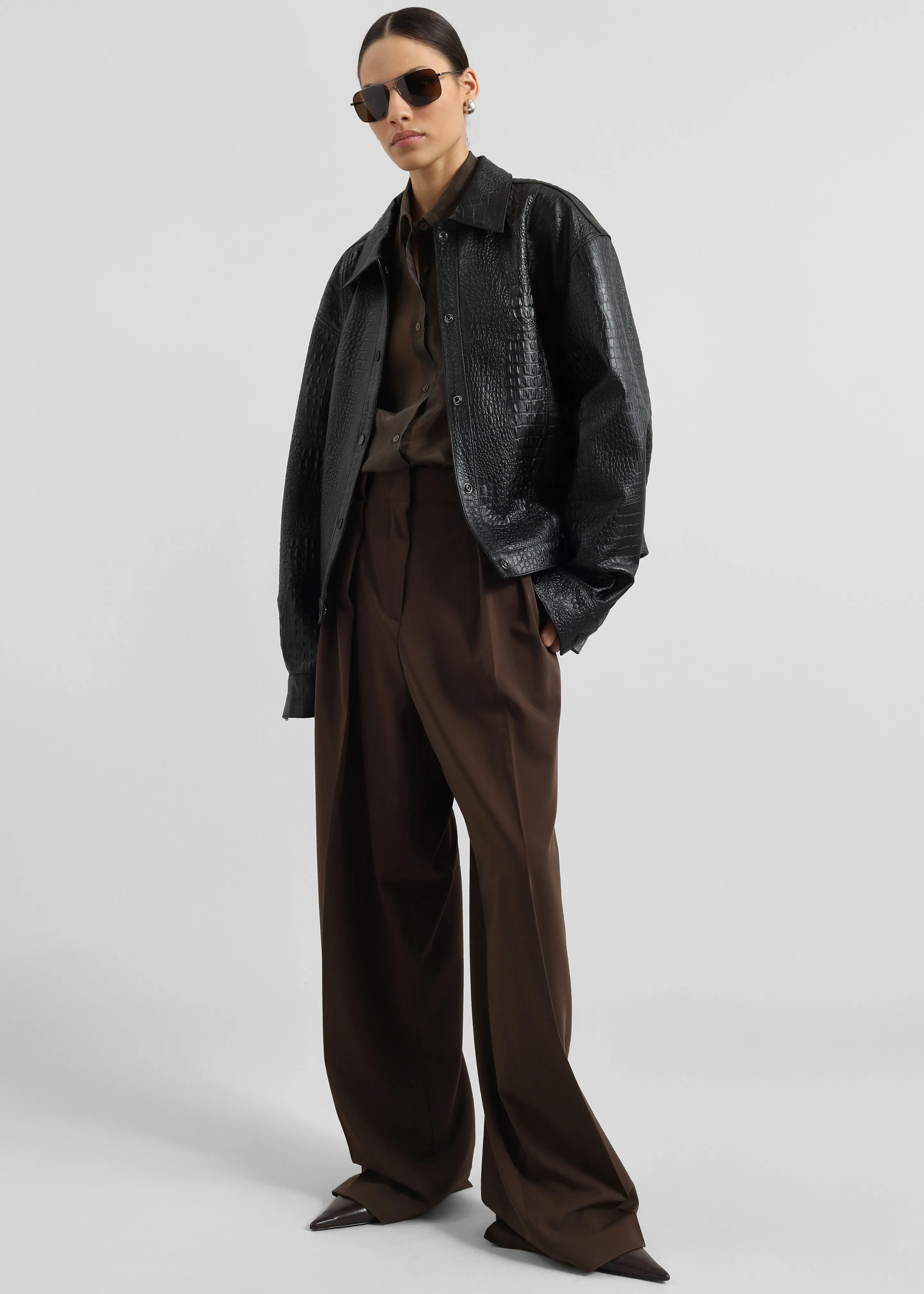 Daloa Croc Leather Jacket - Black sold by Frankie Shop