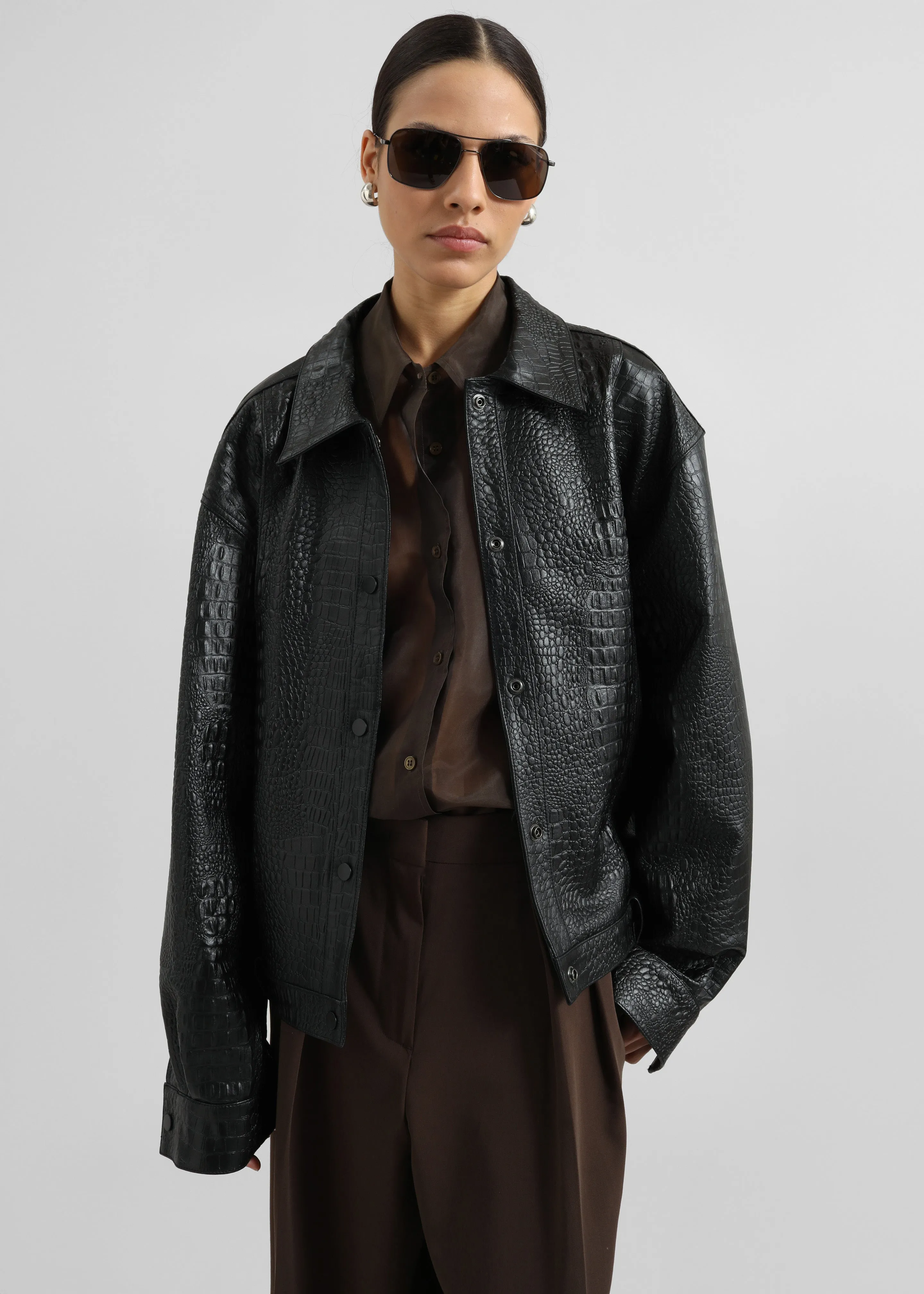 Daloa Croc Leather Jacket - Black sold by Frankie Shop product image thumbnail 3