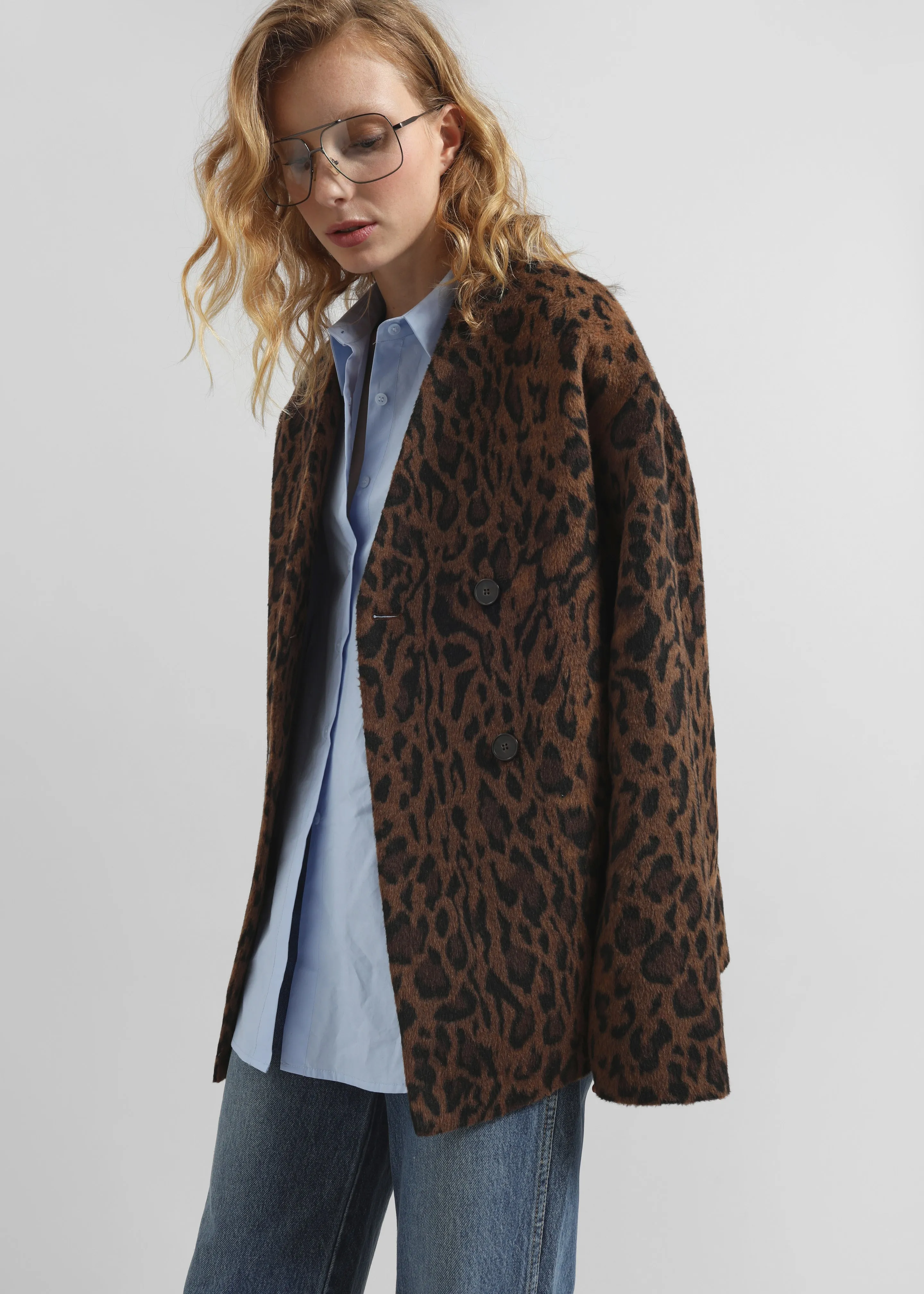 Sopel Leopard Print Collarless Blazer - Brown sold by Frankie Shop product image thumbnail 4