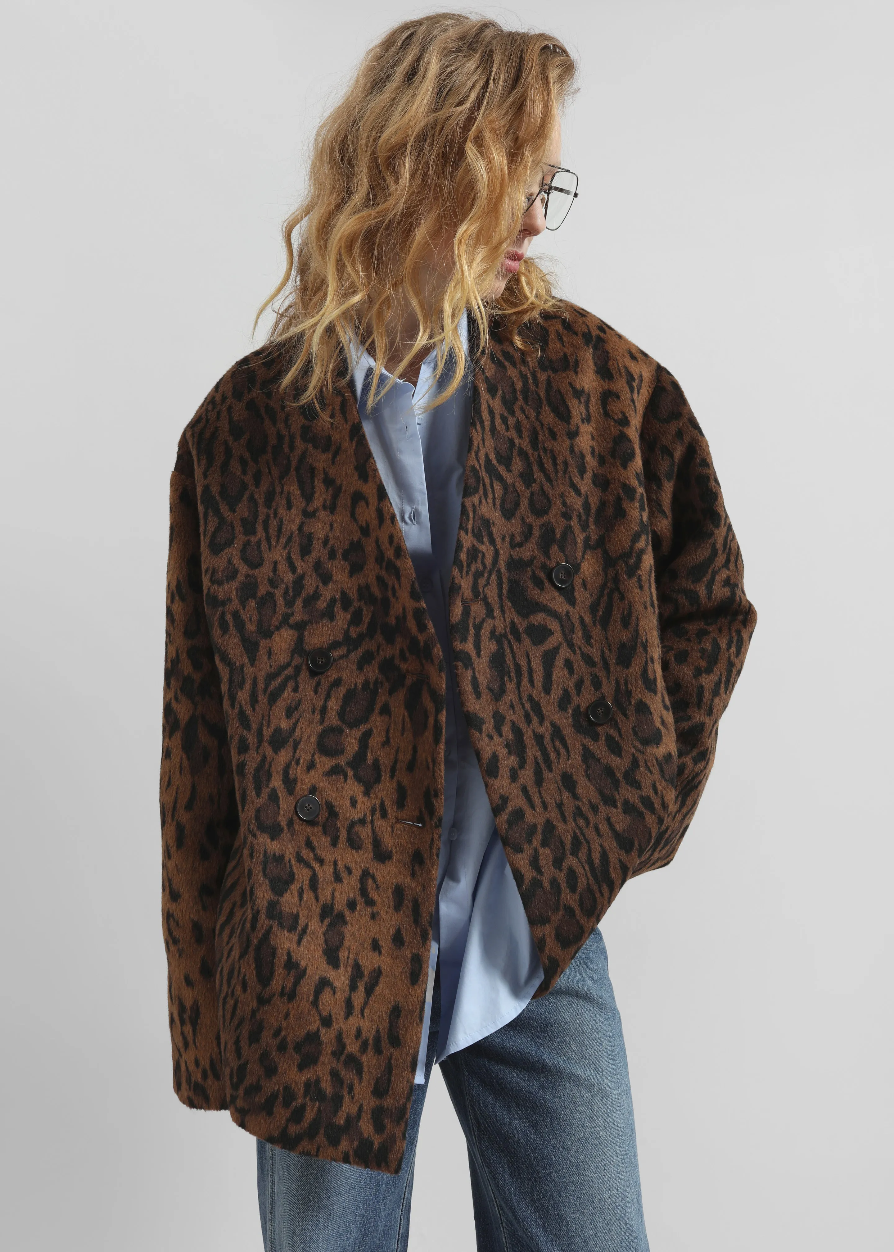 Sopel Leopard Print Collarless Blazer - Brown sold by Frankie Shop