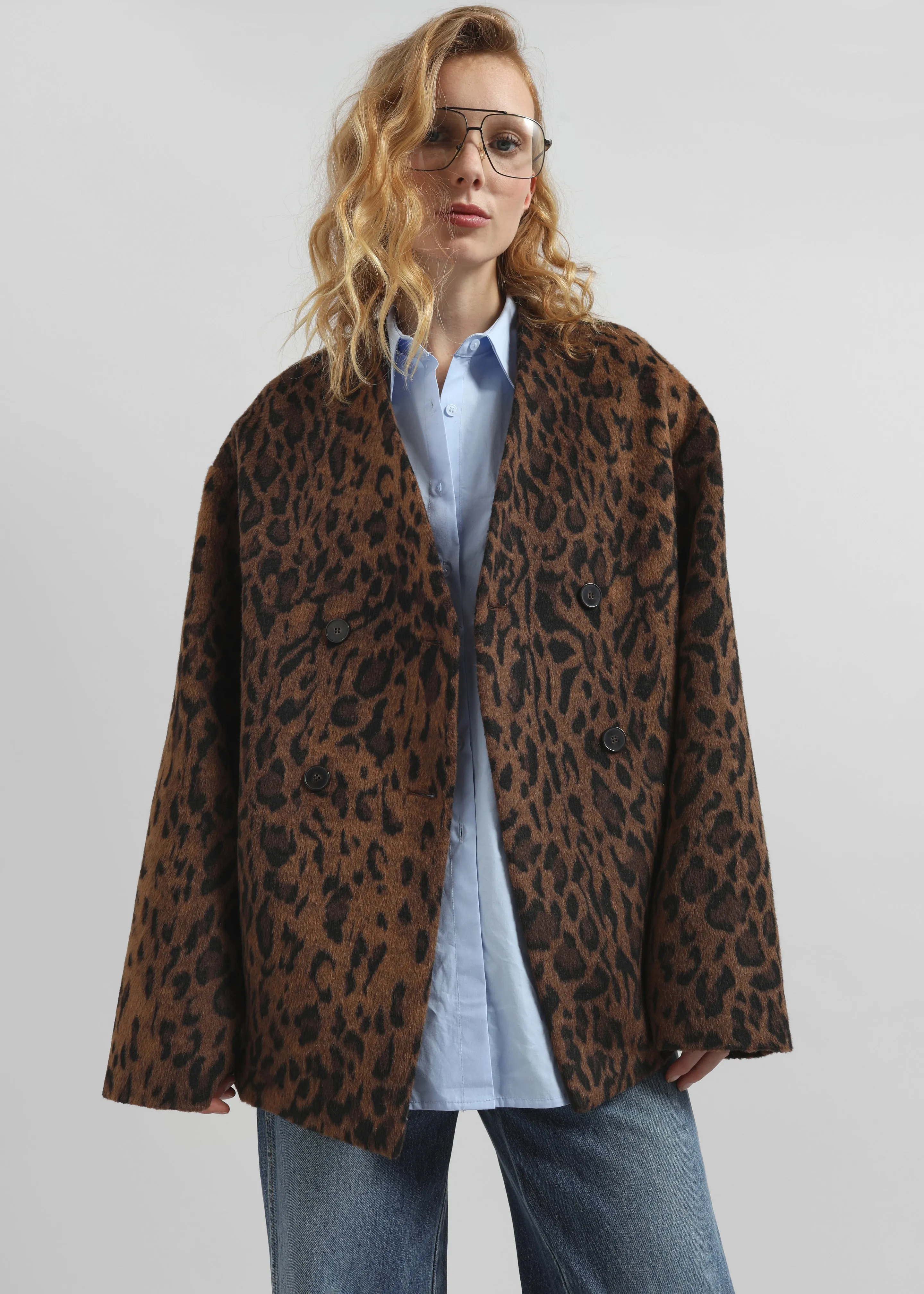 Sopel Leopard Print Collarless Blazer - Brown sold by Frankie Shop product image thumbnail 3