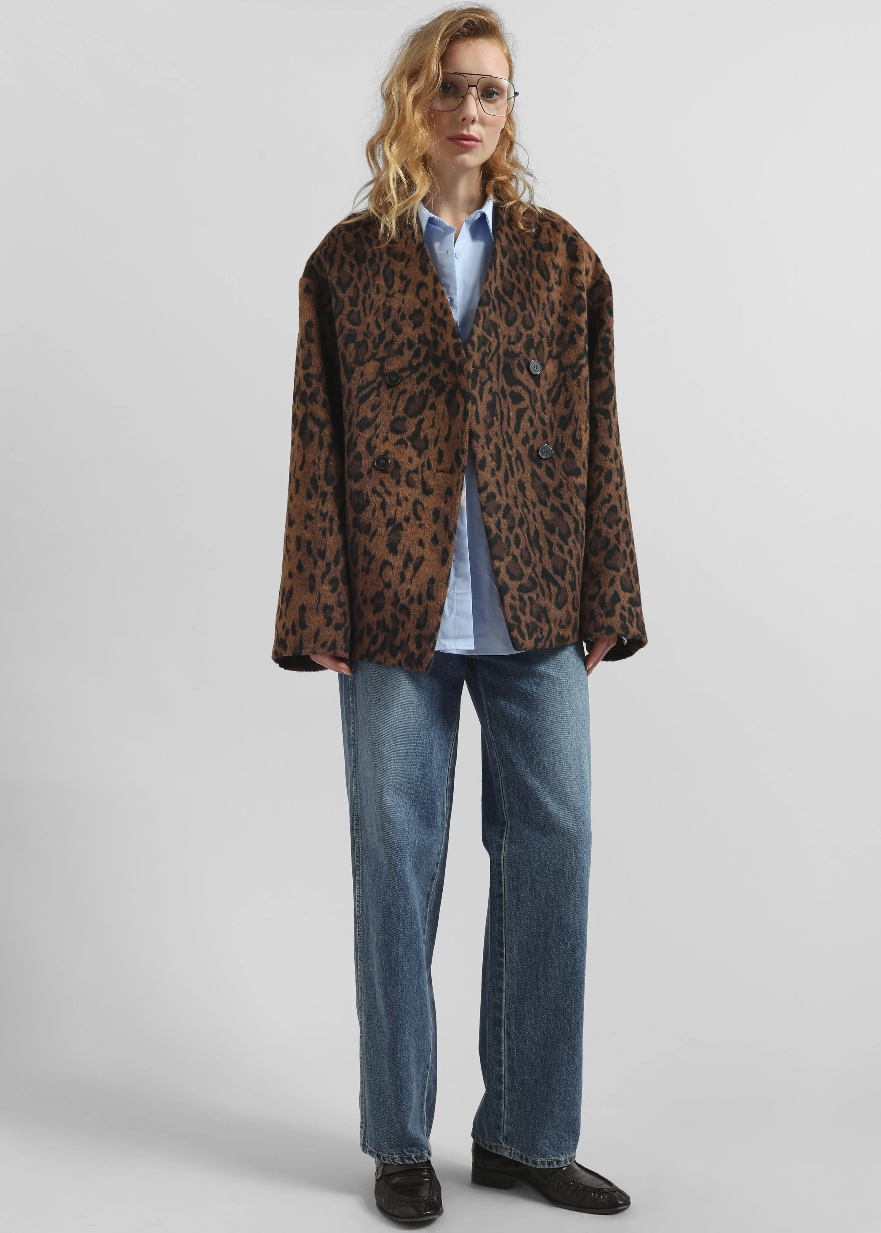 Sopel Leopard Print Collarless Blazer - Brown sold by Frankie Shop product image thumbnail 5