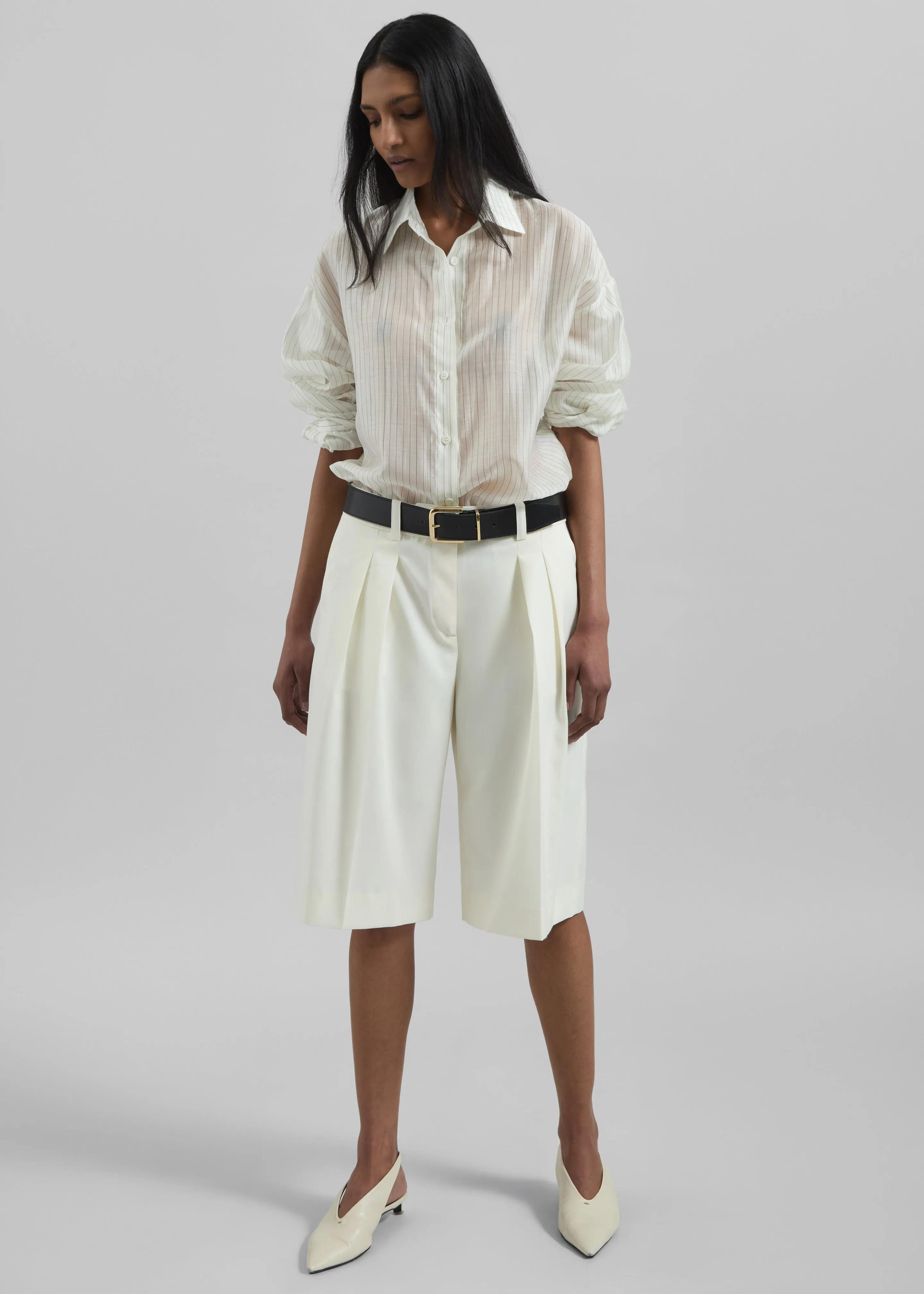 Bilbao Pleated Wool Bermuda Shorts - Off White sold by Frankie Shop product image thumbnail 4