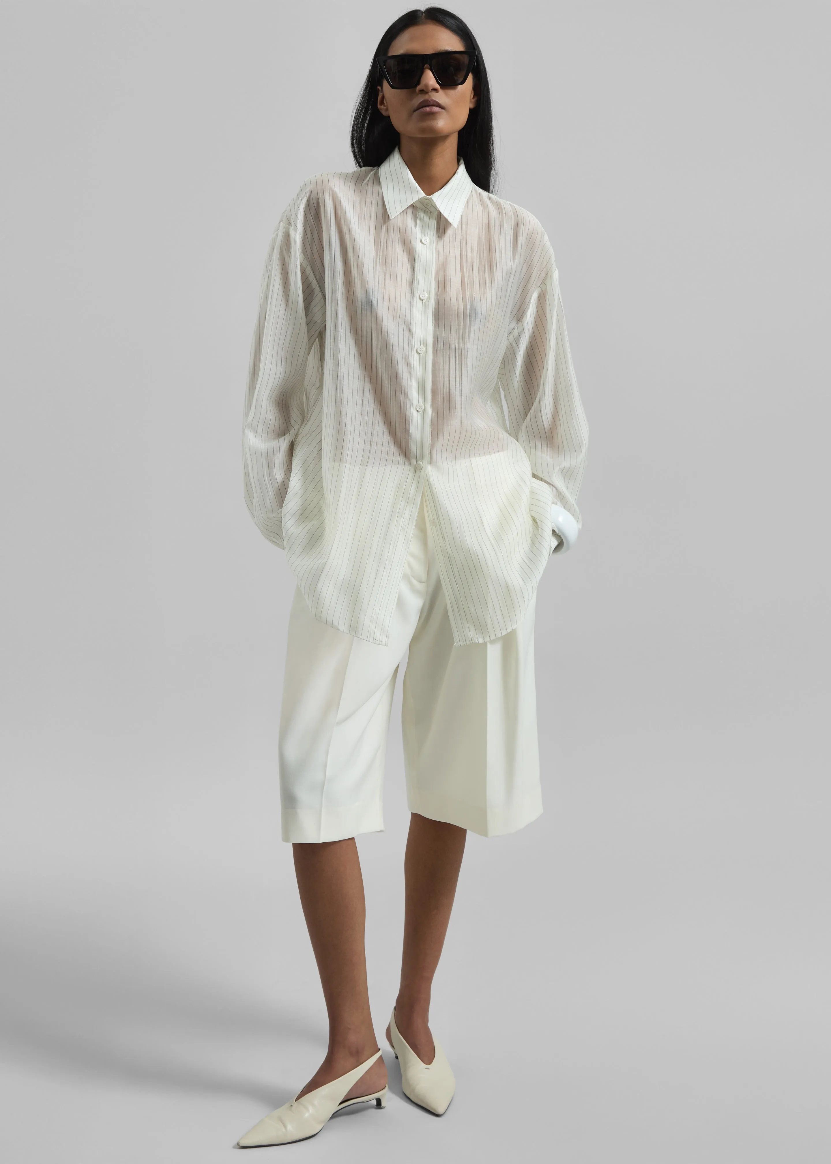 Bilbao Pleated Wool Bermuda Shorts - Off White sold by Frankie Shop product image thumbnail 3